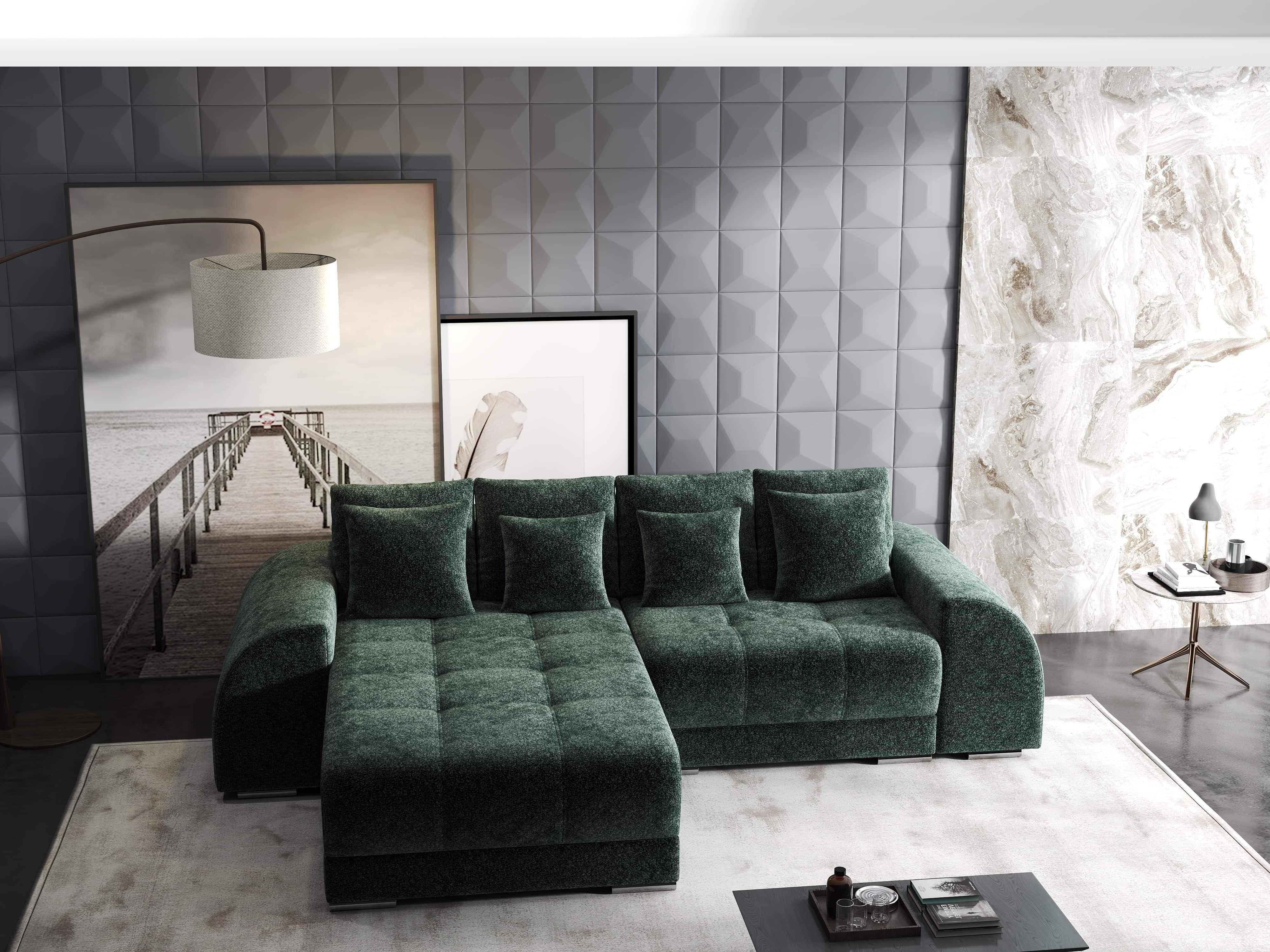 Colțar extensibil dumonde cu ladă de depozitare si sezut confortabil din spuma HR, Verona Euphoria Verde 290x185 cm Fabrica