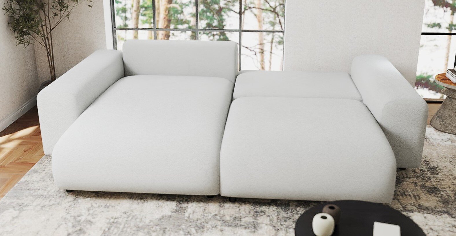 Colțar extensibil dumonde cu ladă de depozitare si sezut confortabil din spuma HR, Sarina Euphoria Alb 255x168 cm