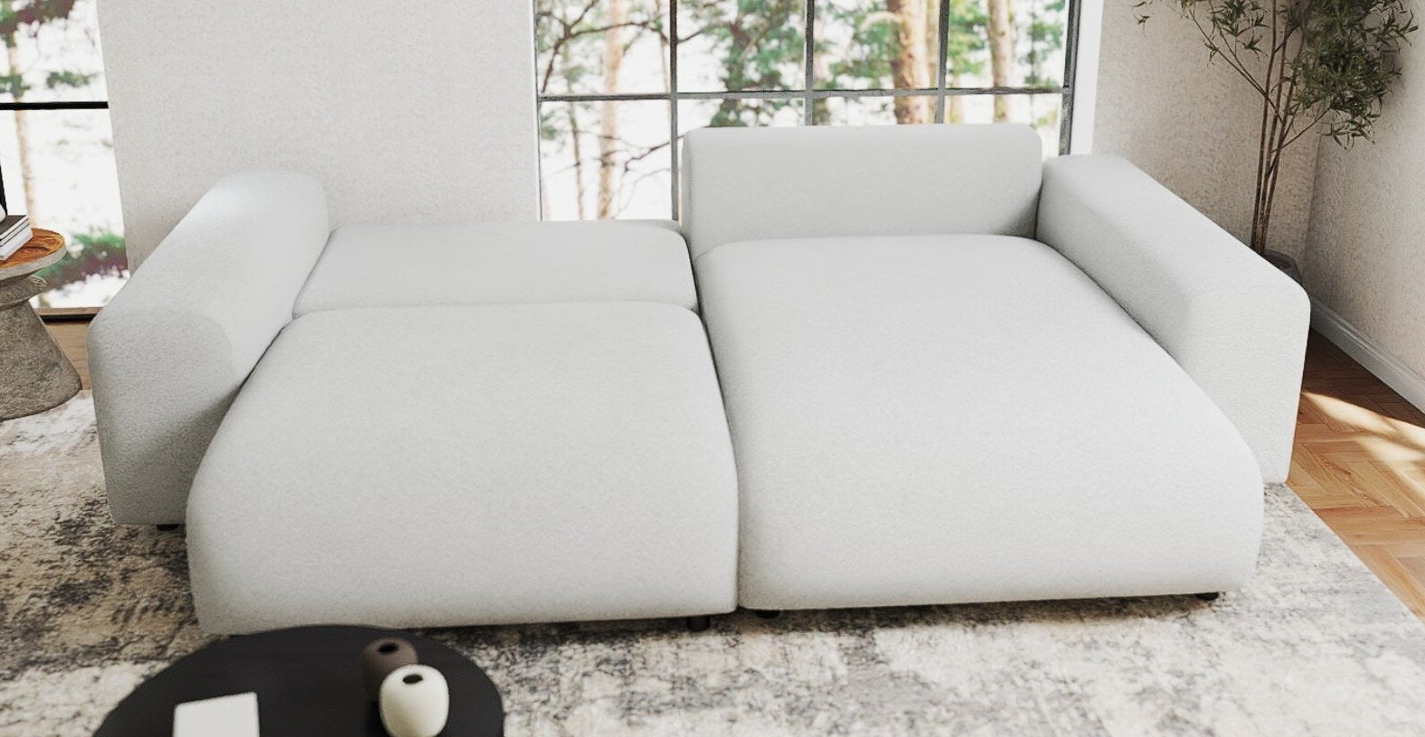 Colțar extensibil dumonde cu ladă de depozitare si sezut confortabil din spuma HR, Sarina Euphoria Alb 255x168 cm II