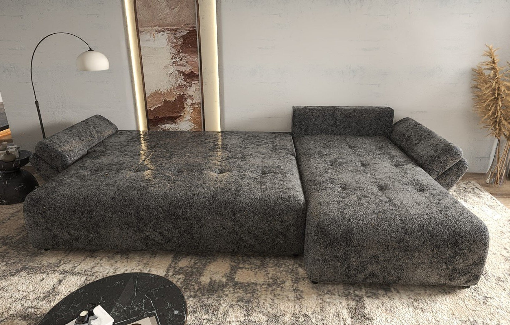 Colțar extensibil dumonde cu ladă de depozitare si sezut confortabil din spuma HR, Berlin XL Euphoria Negru 350x185 cm II