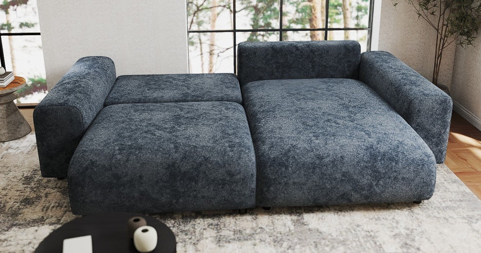 Colțar extensibil dumonde cu ladă de depozitare si sezut confortabil din spuma HR, Sarina Euphoria Gri Grafit 255x168 cm II