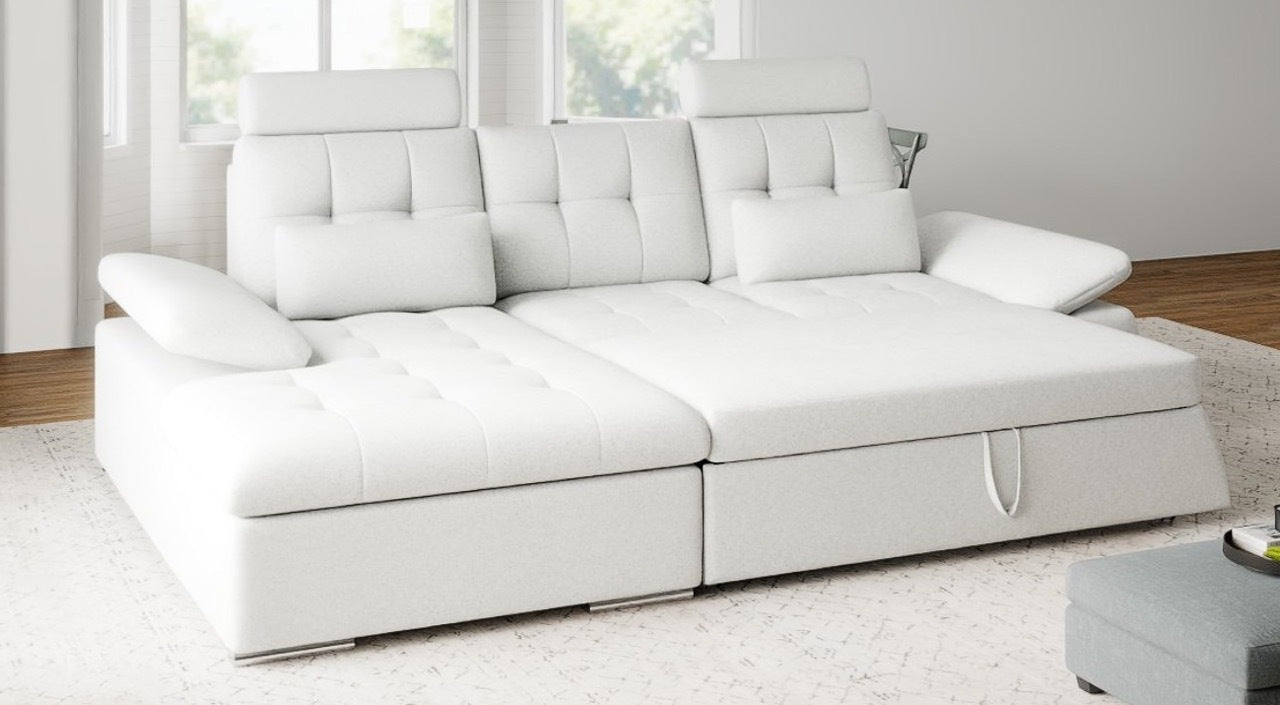 Colțar extensibil dumonde cu ladă de depozitare și șezut confortabil din spumă HR, Merkur Euphoria Alb 270x168 cm