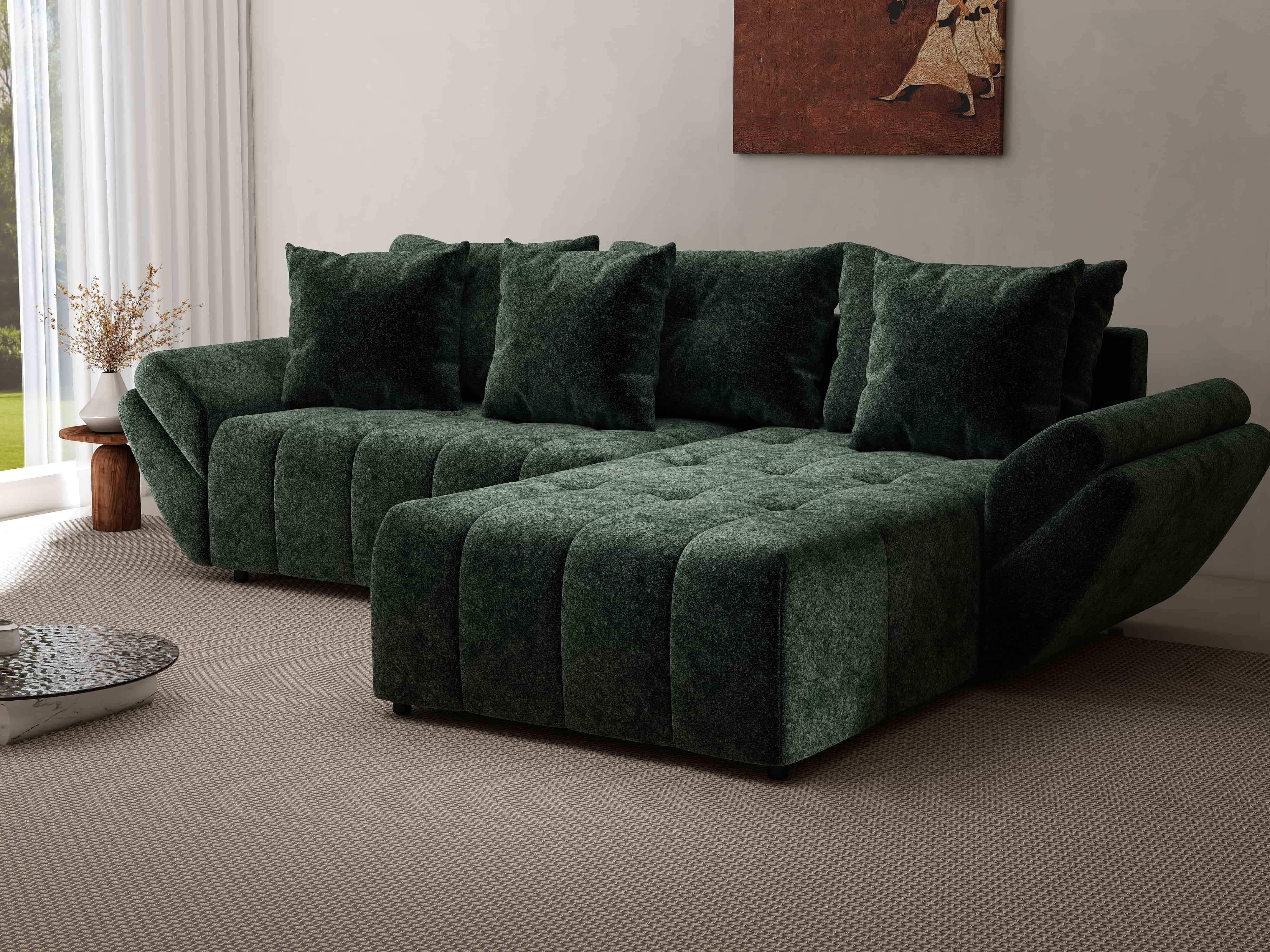 Colțar extensibil dumonde cu ladă de depozitare si sezut confortabil din spuma HR, Berlin Euphoria Verde 280x185 cm II Fabrica