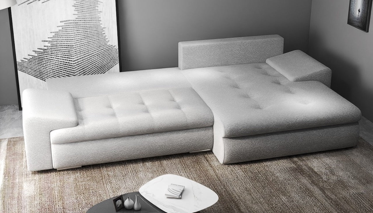 Colțar extensibil dumonde cu ladă de depozitare si sezut confortabil din spuma HR, Leonardo Euphoria Dove 260x185 cm II Fabrica