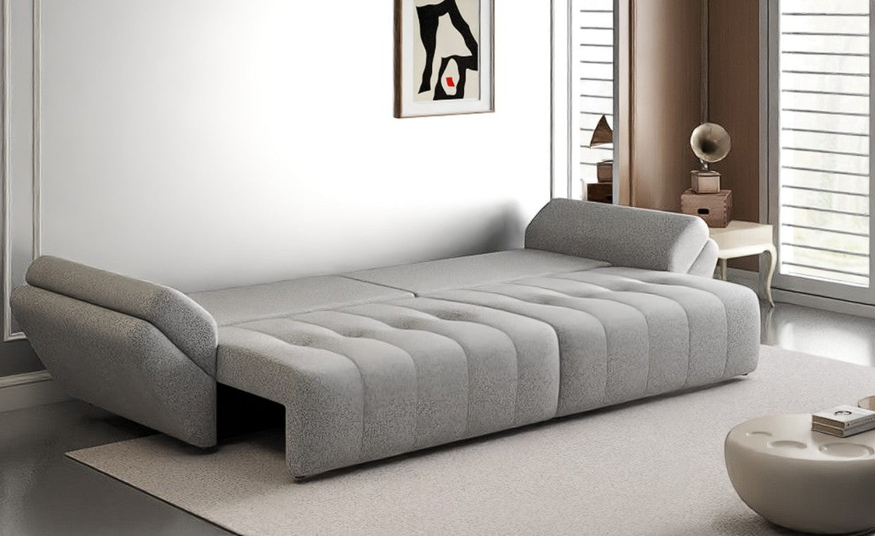 Canapea extensibilă dumonde cu ladă de depozitare si sezut confortabil din spuma HR, Berlin Euphoria Dove 300x100 cm Fabrica
