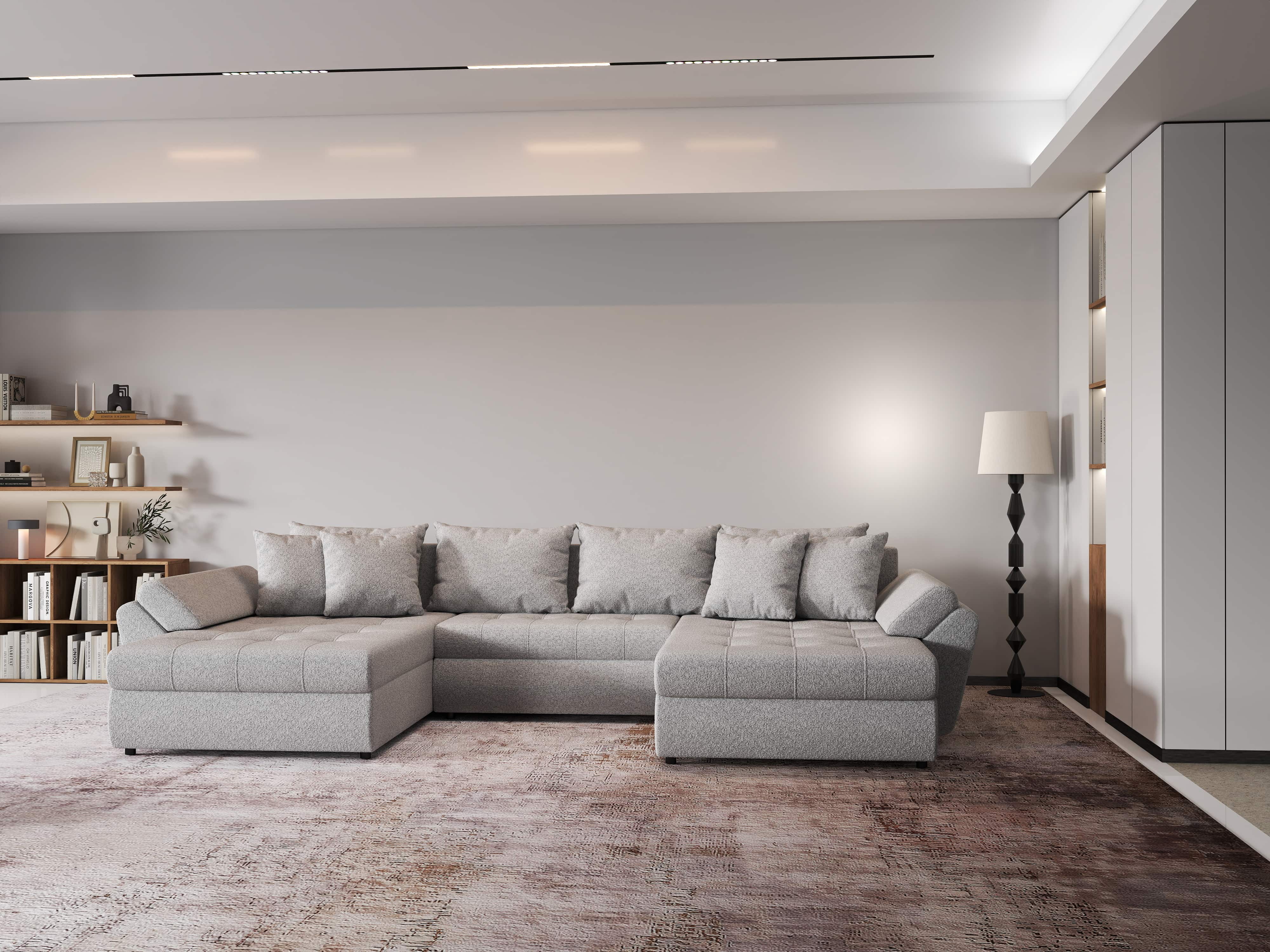 Colțar extensibil dumonde cu ladă de depozitare si sezut confortabil din spuma HR, Loana U Euphoria Dove 355x185 cm Fabrica