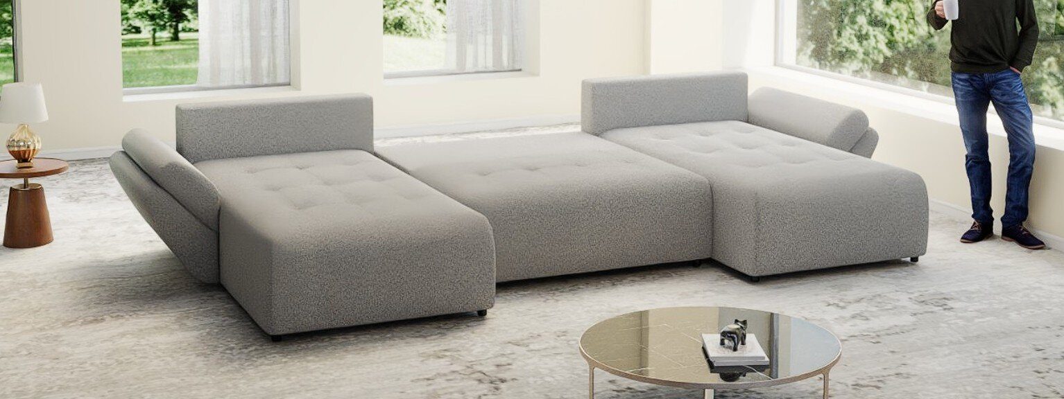 Colțar extensibil dumonde cu ladă de depozitare si sezut confortabil din spuma high-density, Berlin U Cremona Teracota 52 380x180 cm