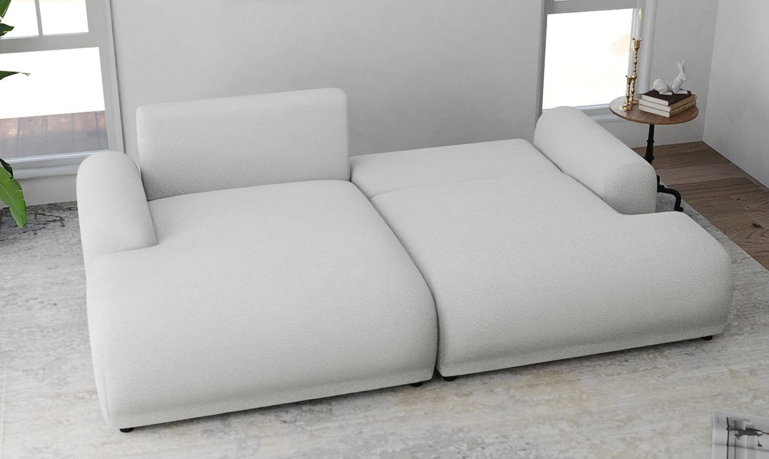 Colțar extensibil dumonde cu ladă de depozitare și șezut confortabil din spumă HR, Carlo Euphoria Alb 240x145 cm