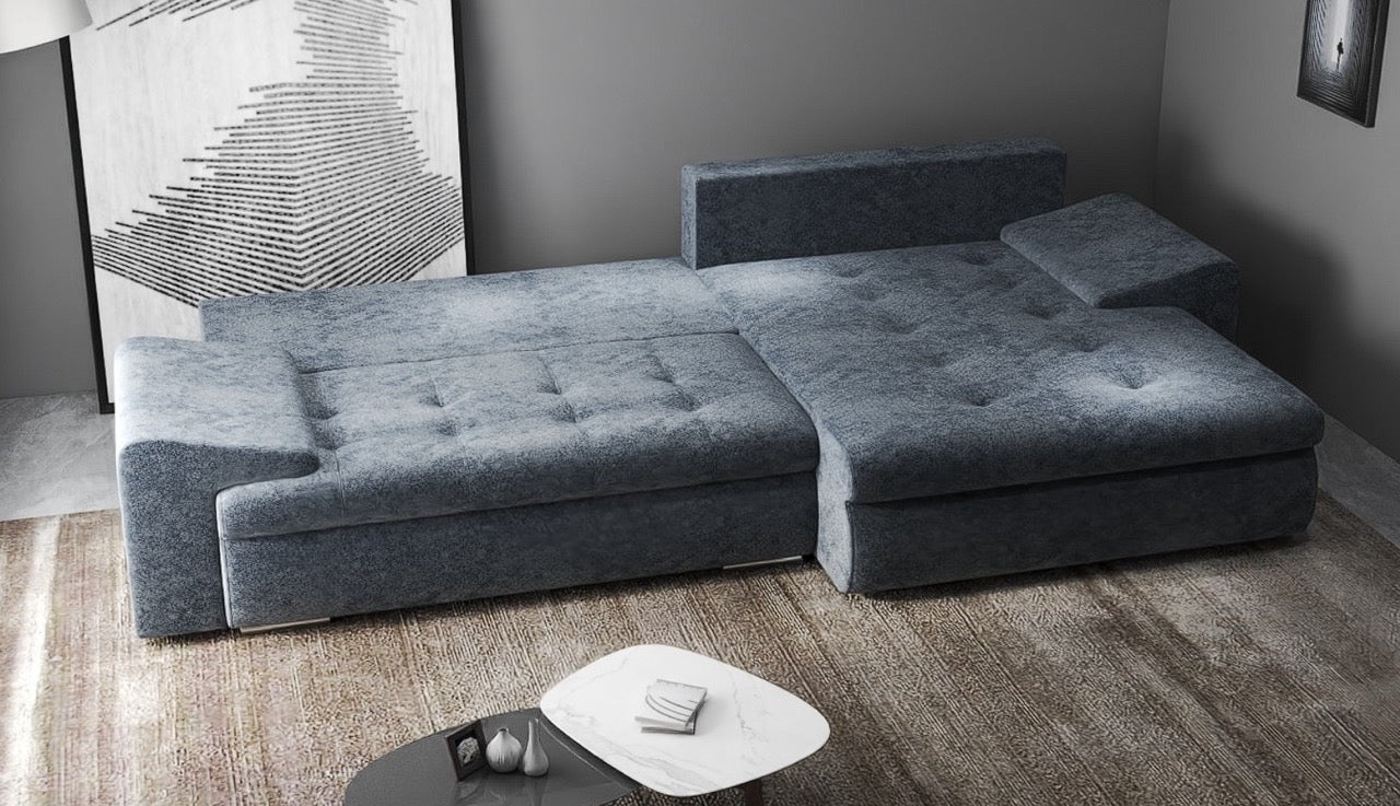 Colțar extensibil dumonde cu ladă de depozitare si sezut confortabil din spuma HR, Leonardo Euphoria Grafit 260x185 cm II Fabrica