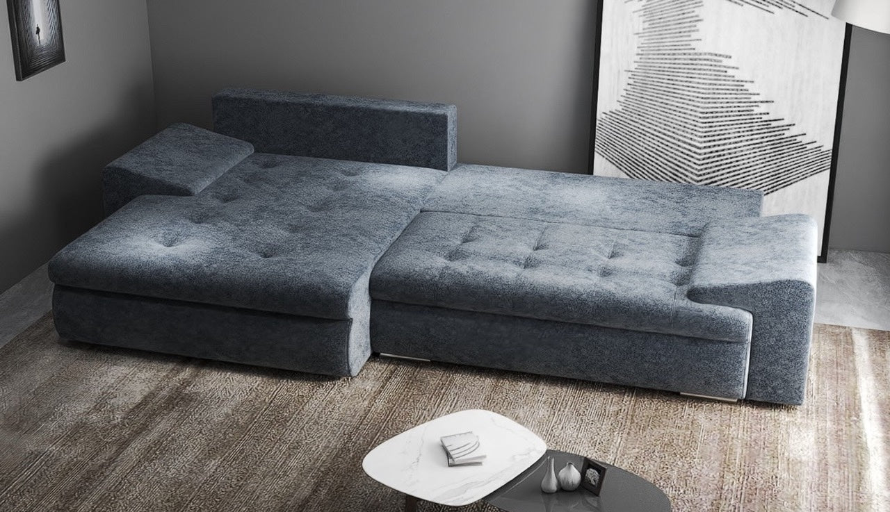 Colțar extensibil dumonde cu ladă de depozitare si sezut confortabil din spuma HR, Leonardo Euphoria Grafit 260x185 cm Fabrica