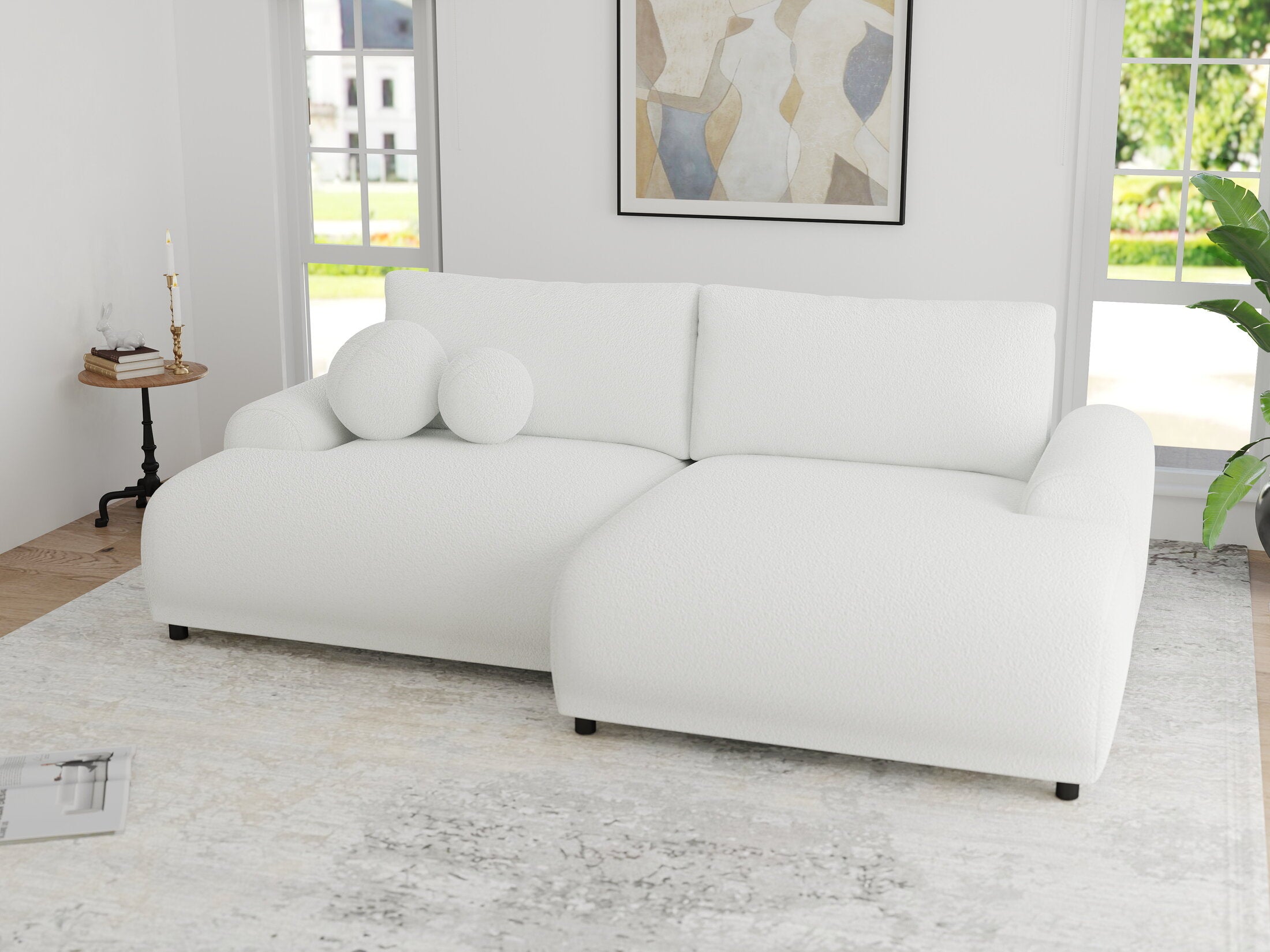 Colțar extensibil dumonde cu ladă de depozitare și șezut confortabil din spumă HR, Carlo Euphoria Alb 240x145 cm II