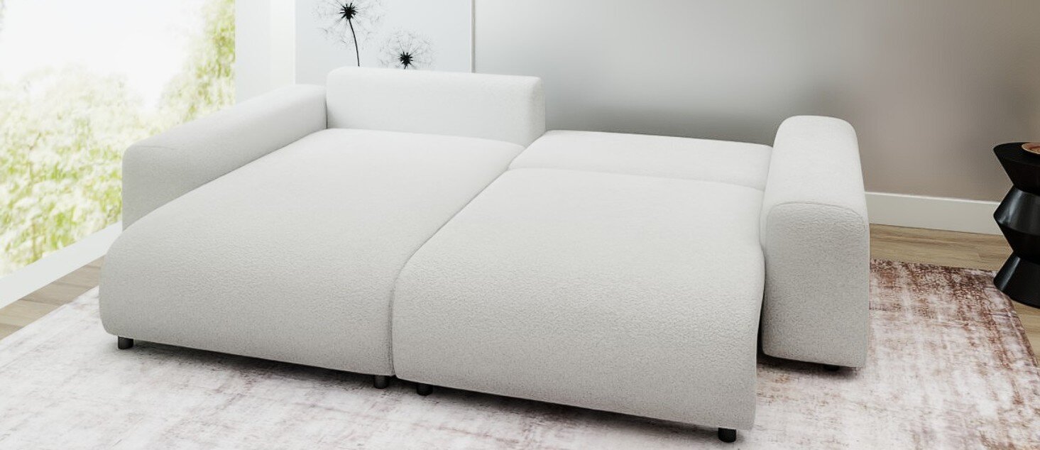 Colțar extensibil dumonde cu ladă de depozitare și șezut confortabil din spumă HR, Luma Euphoria Alb 255x168 cm