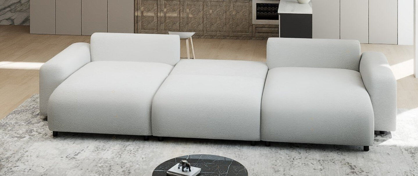 Colțar extensibil dumonde cu ladă de depozitare si sezut confortabil din spuma HR, Luma U Euphoria Alb 336x140 cm