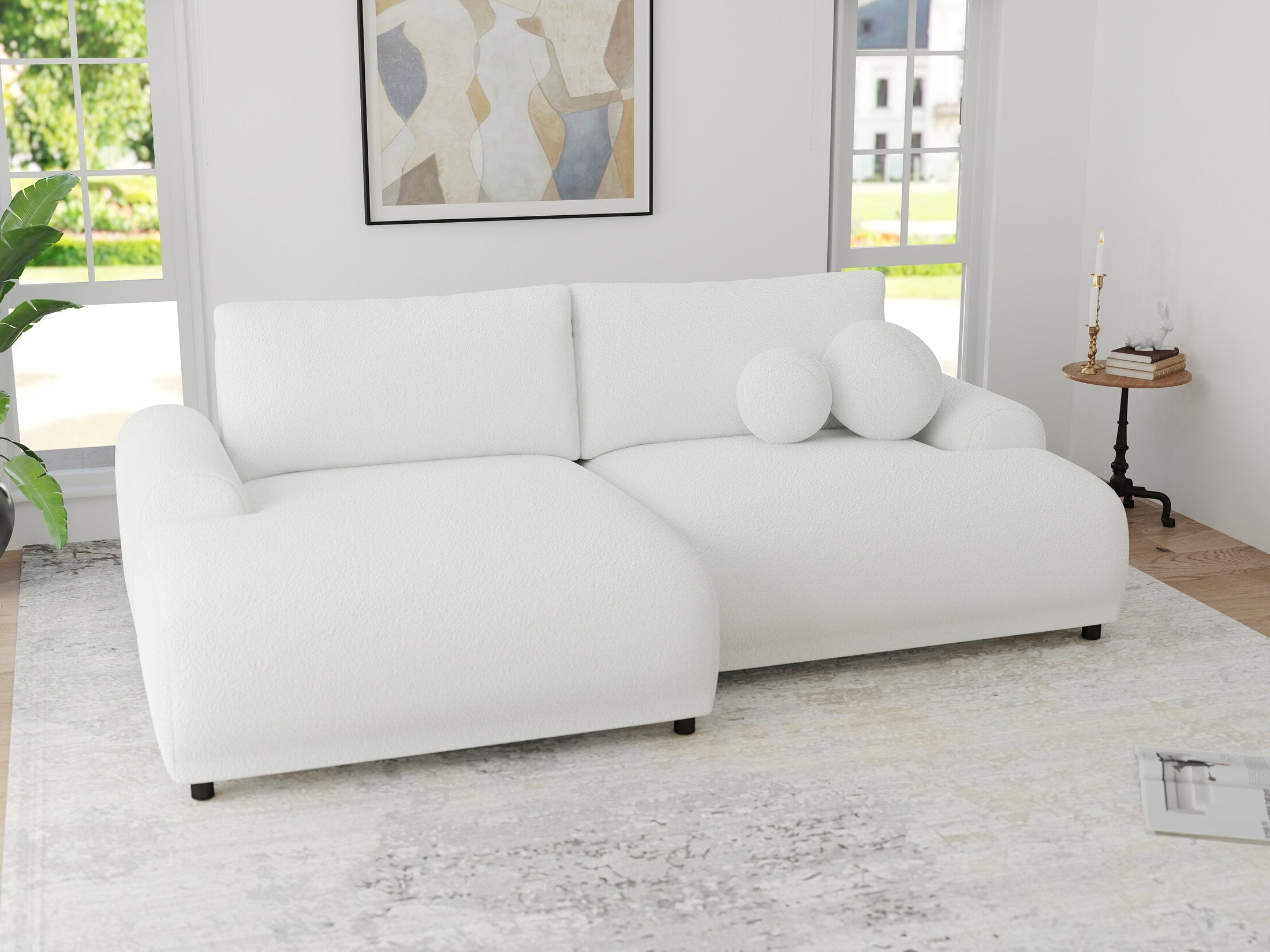 Colțar extensibil dumonde cu ladă de depozitare și șezut confortabil din spumă HR, Carlo Euphoria Alb 240x145 cm