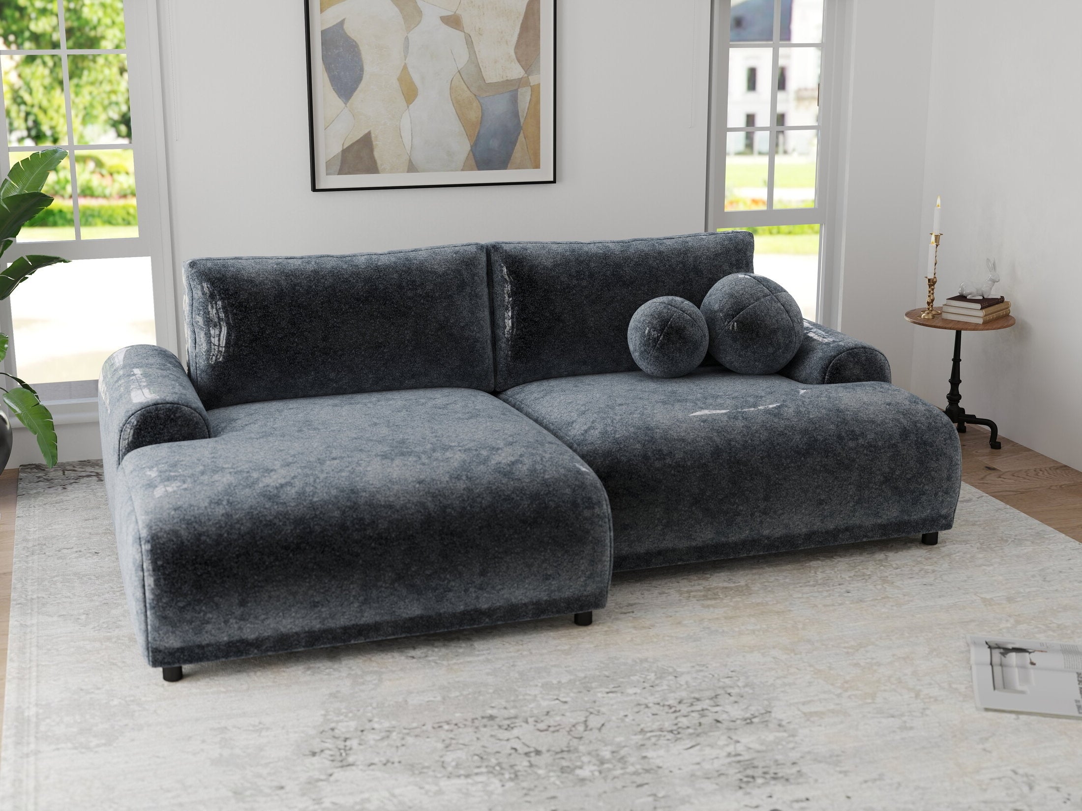 Colțar extensibil dumonde cu ladă de depozitare și șezut confortabil din spumă HR, Carlo Euphoria Gri Grafit 240x145 cm