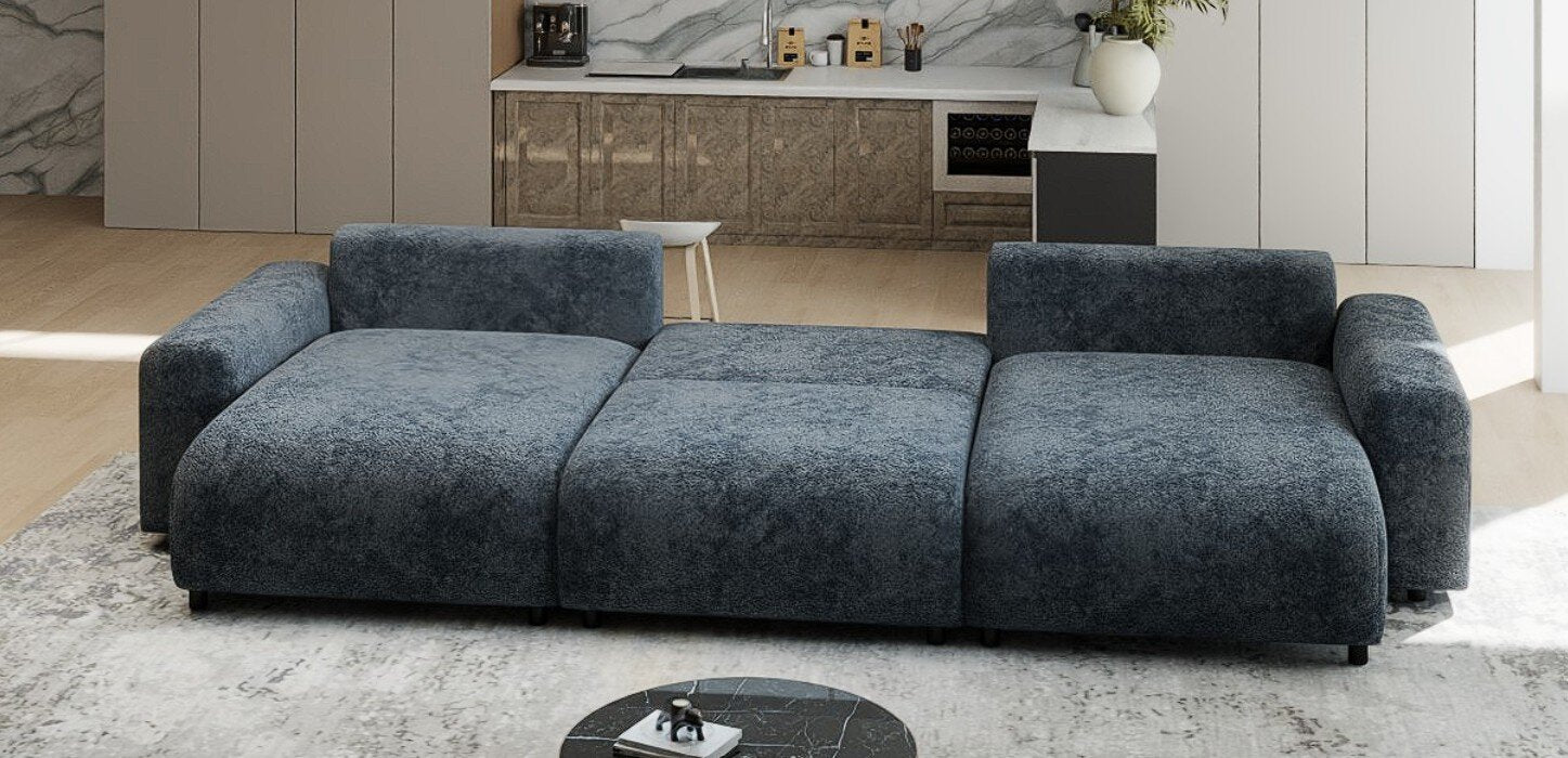 Colțar extensibil dumonde cu ladă de depozitare si sezut confortabil din spuma HR, Luma U Euphoria Gri Grafit 336x140 cm