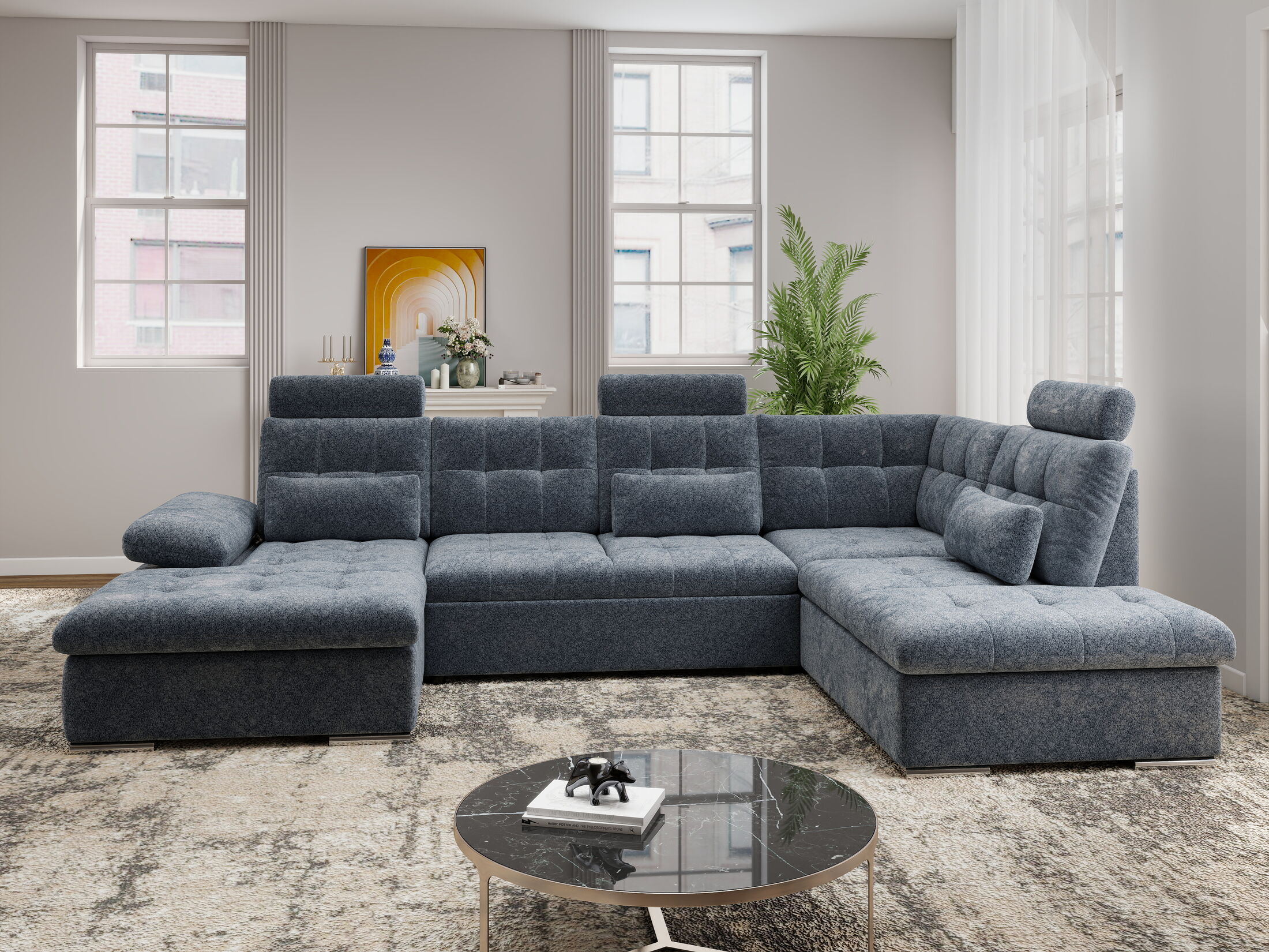 Colțar extensibil dumonde cu ladă de depozitare și șezut confortabil din spumă HR, Merkur U Euphoria Gri Grafit 324x218 cm