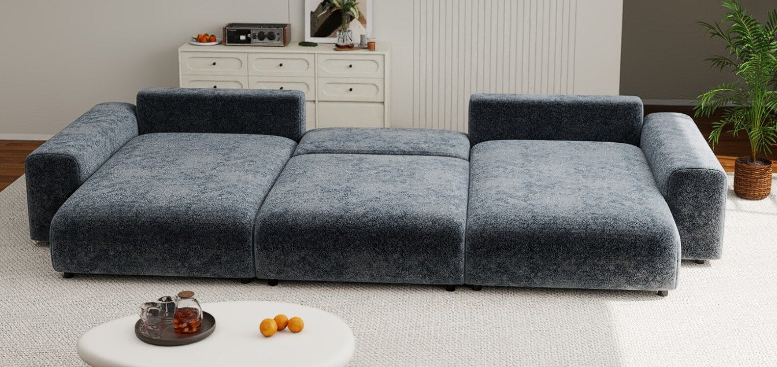 Colțar extensibil dumonde cu ladă de depozitare si sezut confortabil din spuma HR, Sarina U Euphoria Gri Grafit 350x168 cm