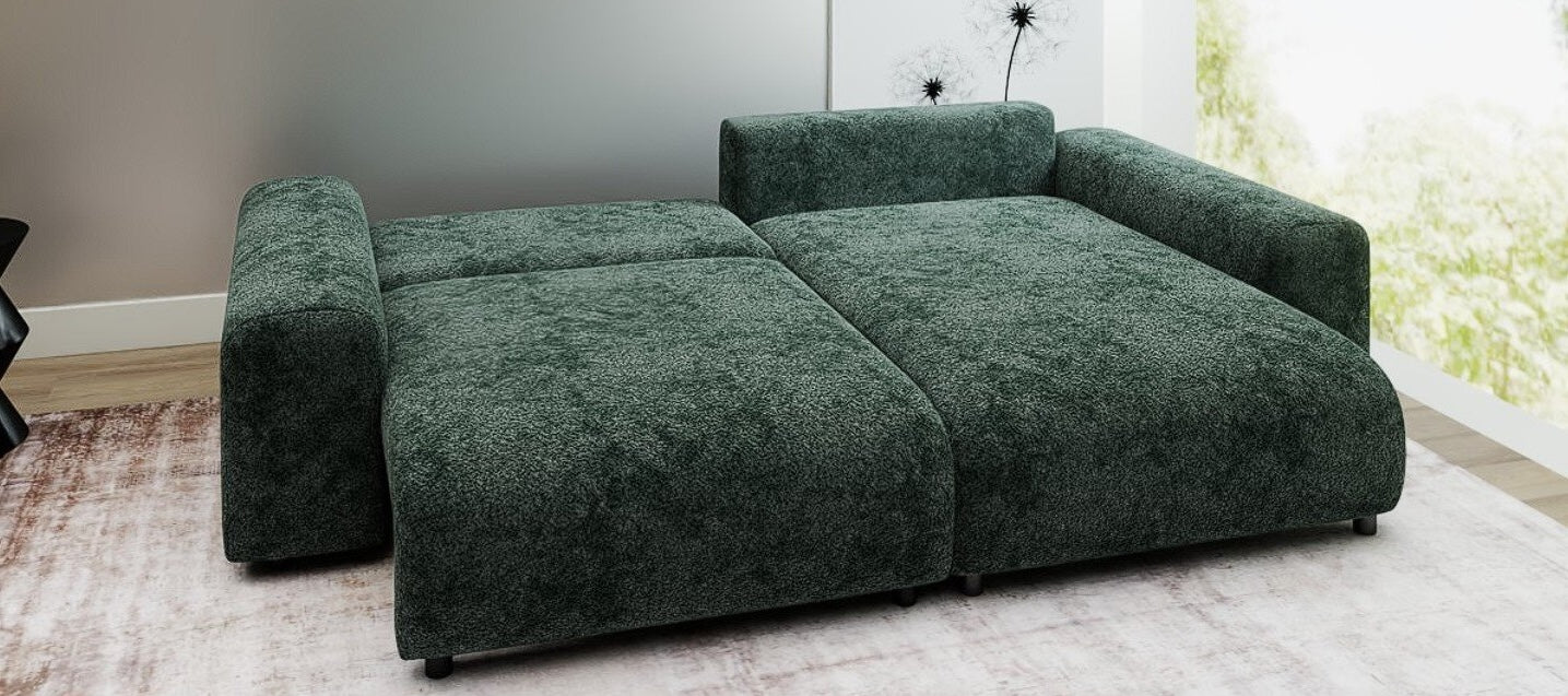 Colțar extensibil dumonde cu ladă de depozitare și șezut confortabil din spumă HR, Luma Euphoria Verde 255x168 cm II