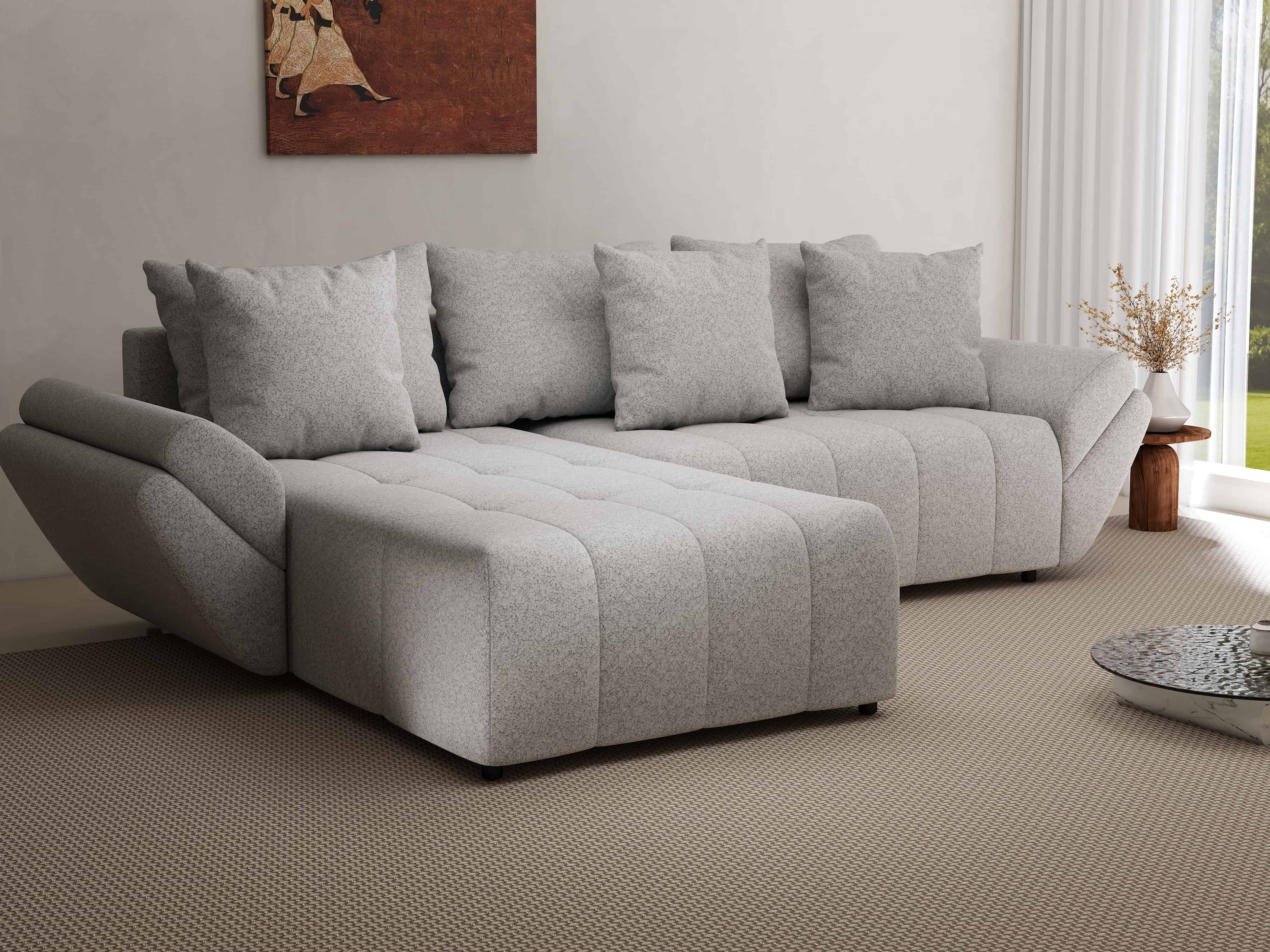 Colțar extensibil dumonde cu ladă de depozitare si sezut confortabil din spuma HR, Berlin Euphoria Dove 280x185 cm Fabrica