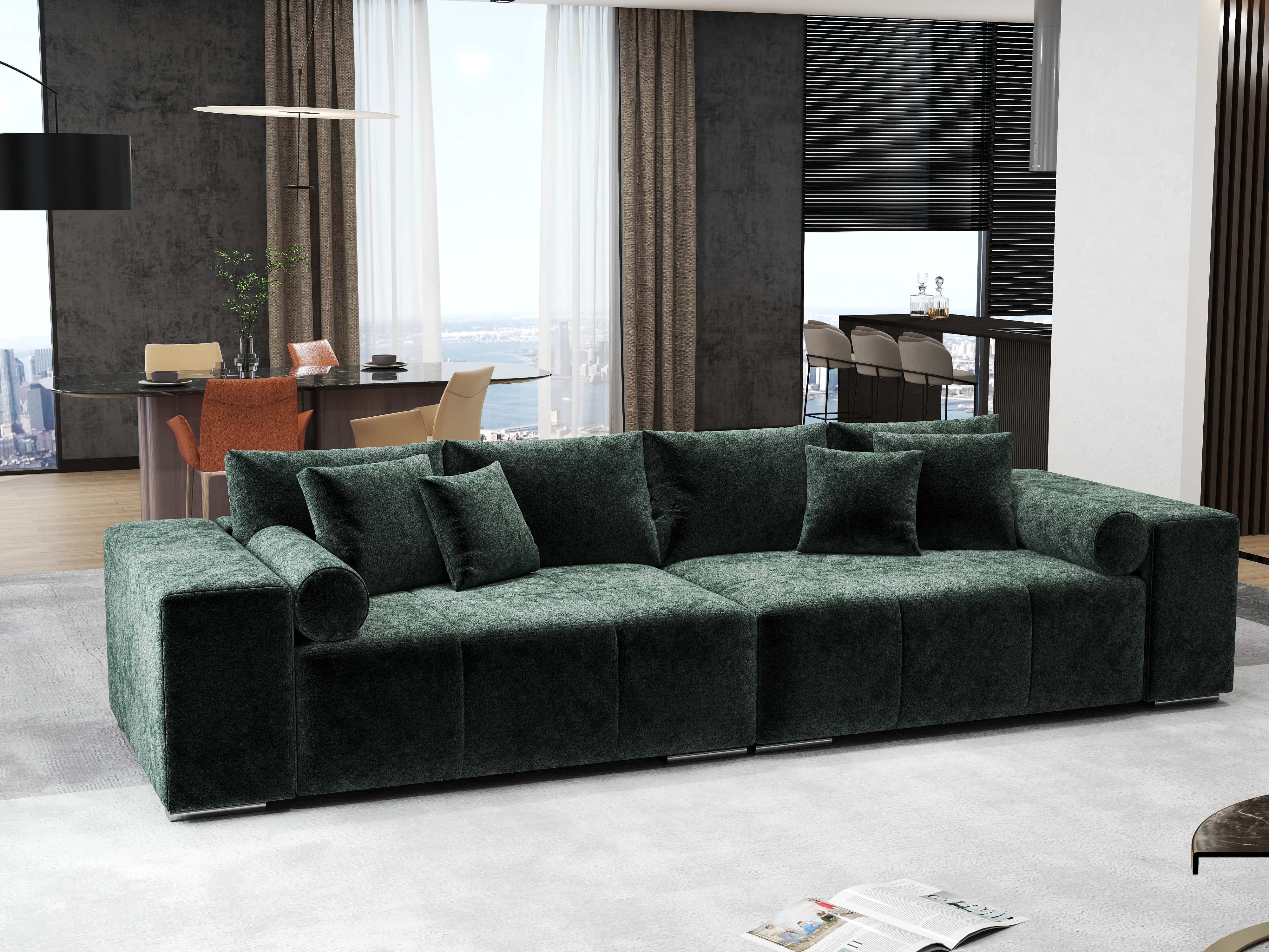 Canapea extensibilă dumonde cu ladă de depozitare si sezut confortabil din spuma HR, Marbela Euphoria Green XXL 295x100 cm fabrica