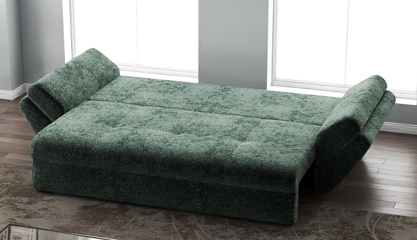Canapea extensibilă dumonde cu ladă de depozitare si sezut confortabil din spuma HR, Loana Euphoria Verde 250x100 cm Fabrica