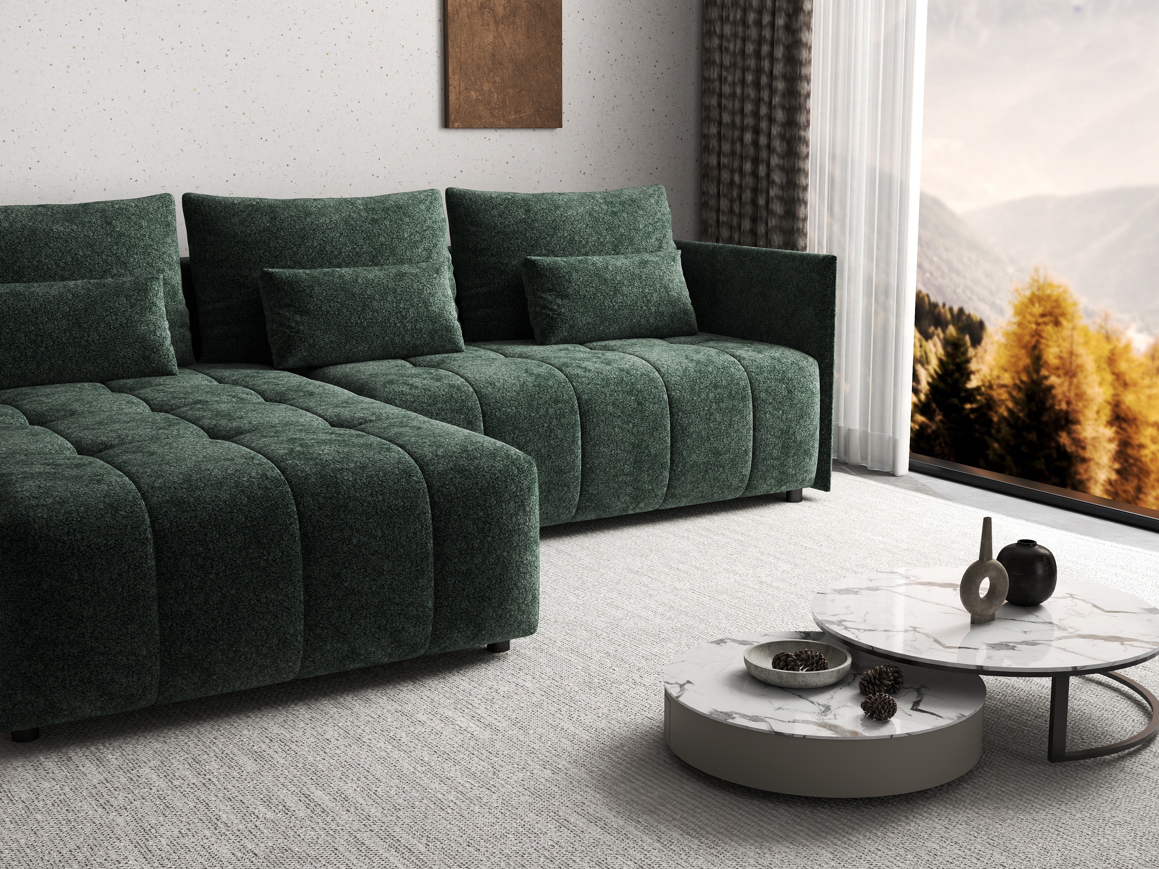 Colțar extensibil dumonde cu ladă de depozitare si sezut confortabil din spuma HR, Malta Euphoria Green II 235x185 cm Fabrica