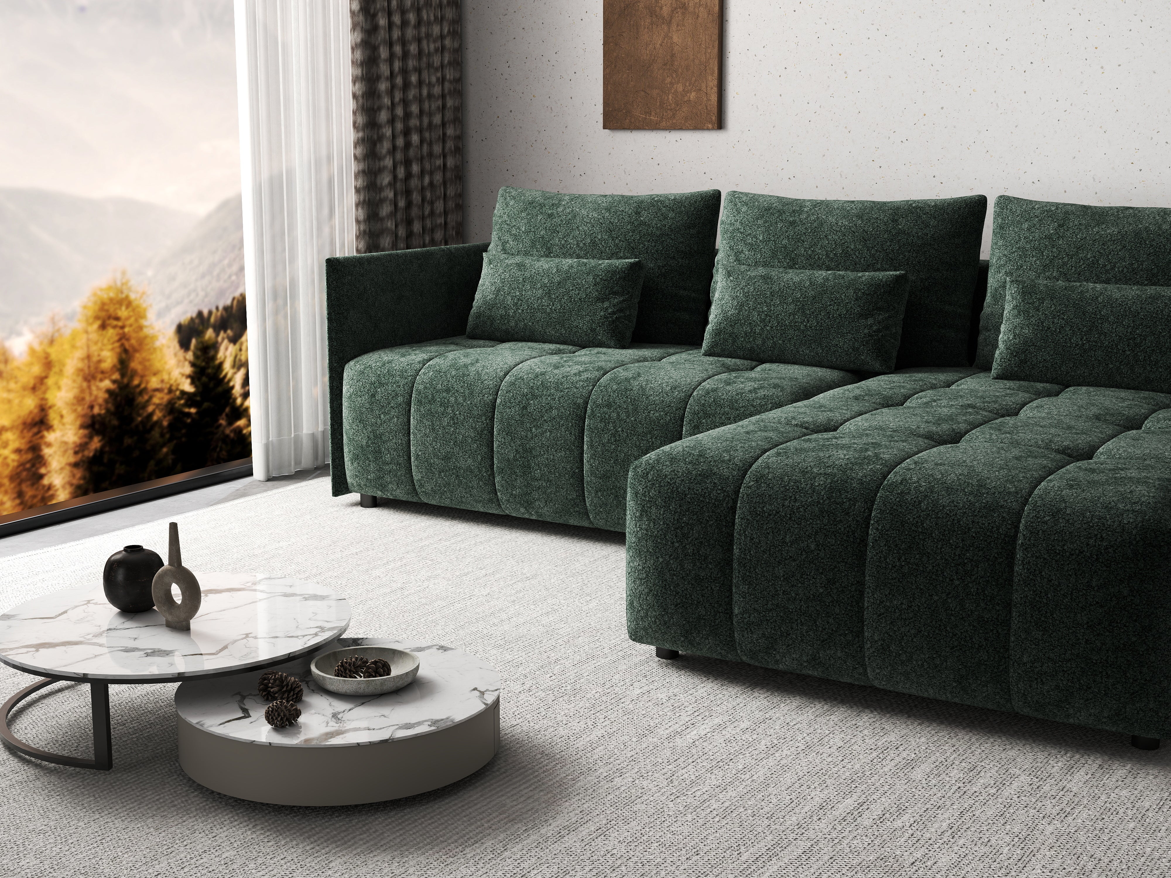 Colțar extensibil dumonde cu ladă de depozitare si sezut confortabil din spuma HR, Malta Euphoria Green 235x185 cm Fabrica