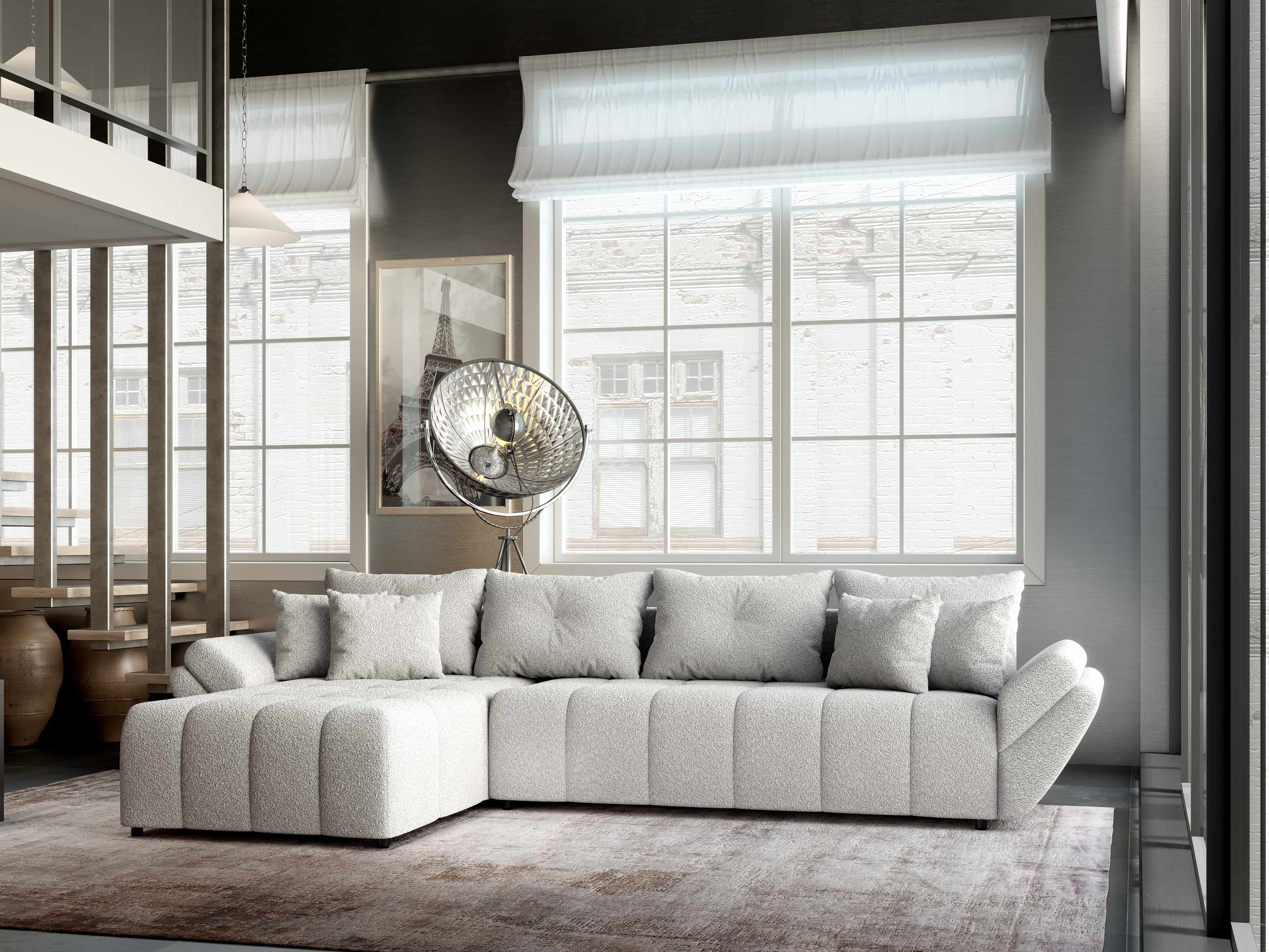 Colțar extensibil dumonde cu ladă de depozitare si sezut confortabil din spuma HR, Berlin XL Euphoria Dove 350x185 cm Fabrica