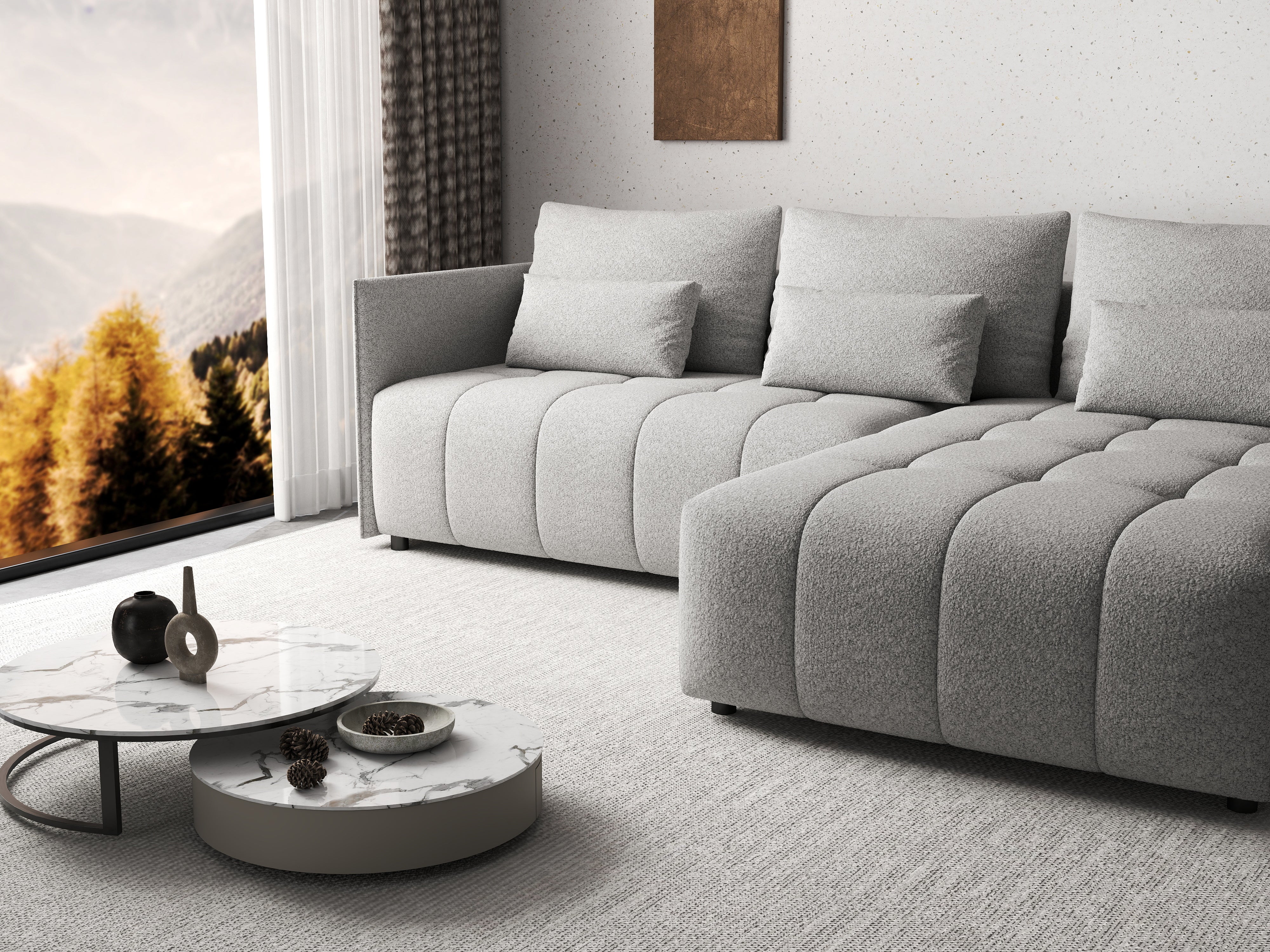 Colțar extensibil dumonde cu ladă de depozitare si sezut confortabil din spuma HR, Malta Euphoria Dove 235x185 cm Fabrica