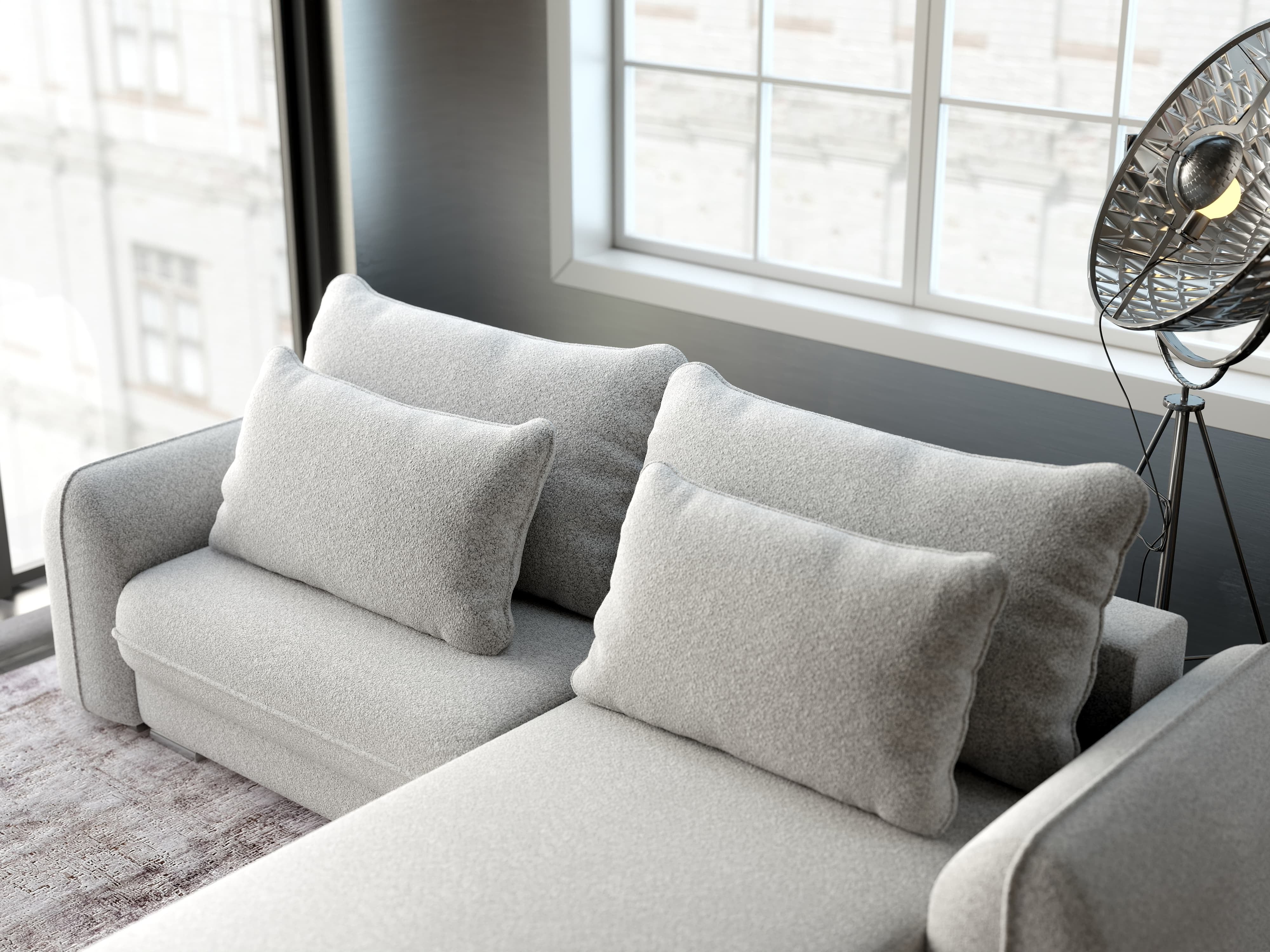 Colțar extensibil dumonde cu ladă de depozitare si sezut confortabil din spuma HR, Denver Euphoria Dove 275x185 cm II Fabrica