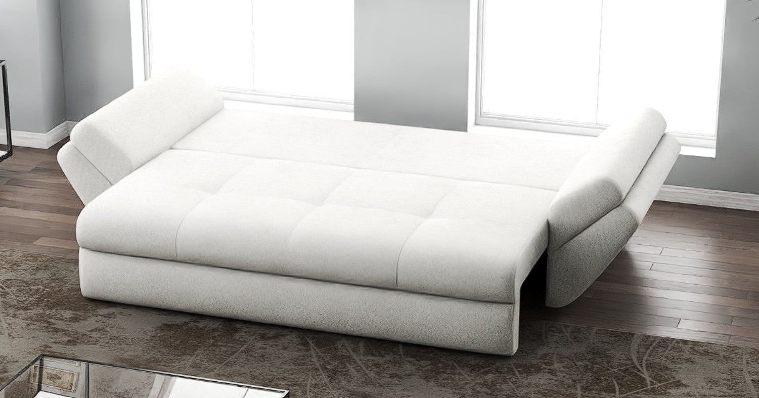 Canapea extensibilă dumonde cu ladă de depozitare si sezut confortabil din spuma HR, Loana Euphoria Ivory 250x100 cm Fabrica