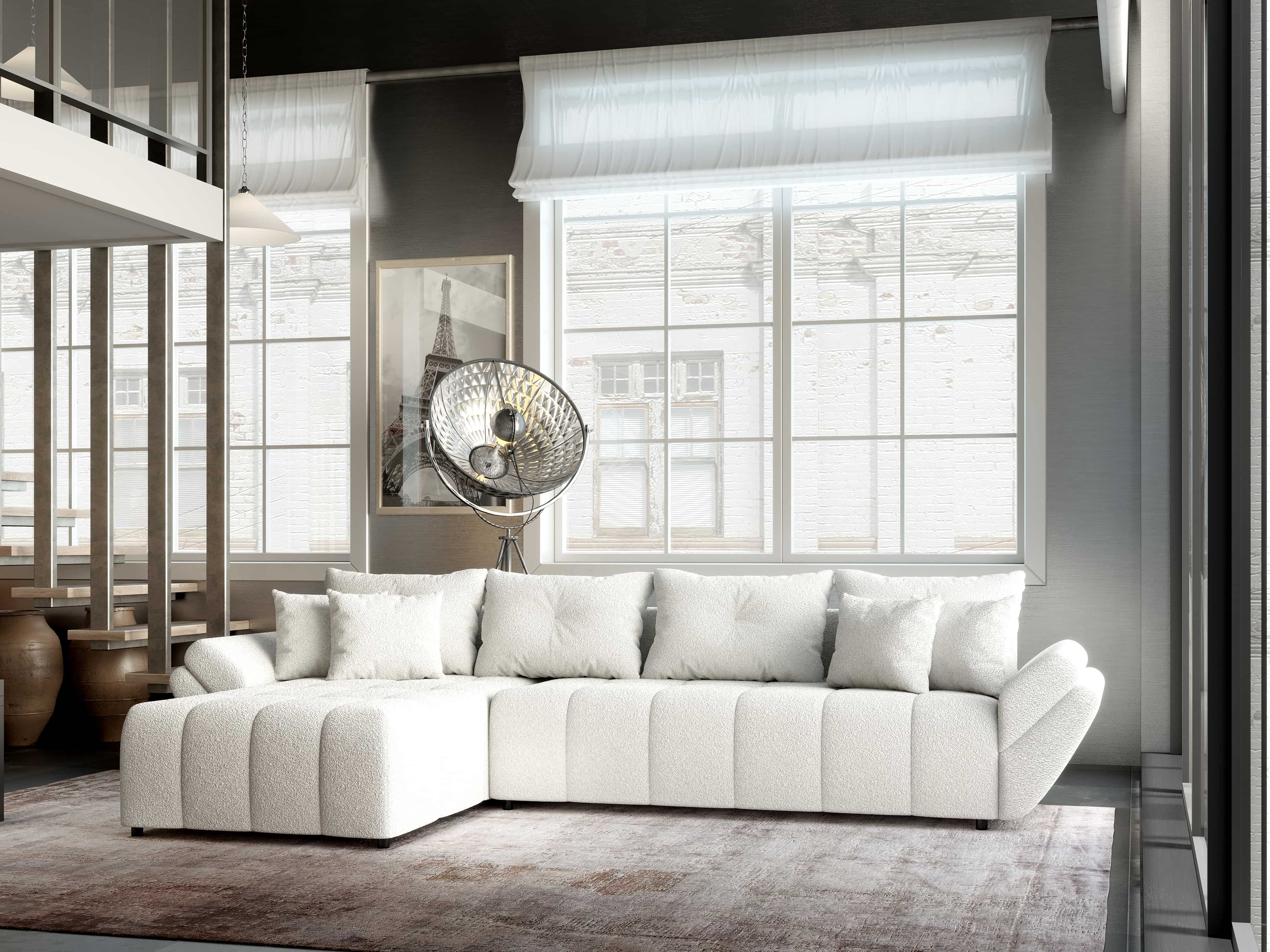 Colțar extensibil dumonde cu ladă de depozitare si sezut confortabil din spuma HR, Berlin XL Euphoria Ivory 350x185 cm Fabrica