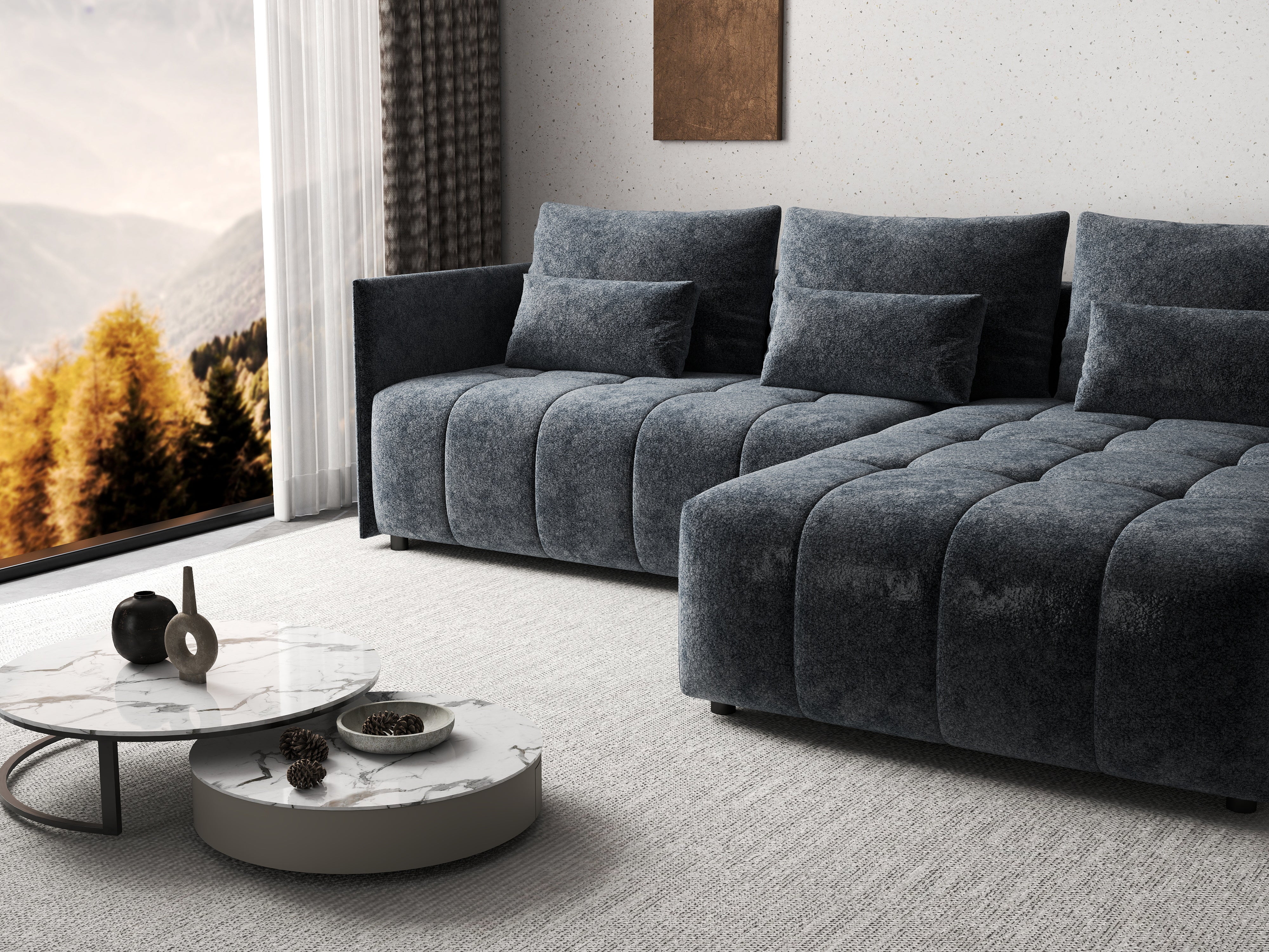 Colțar extensibil dumonde cu ladă de depozitare si sezut confortabil din spuma HR, Malta Euphoria Grafit II 235x185 cm Fabrica