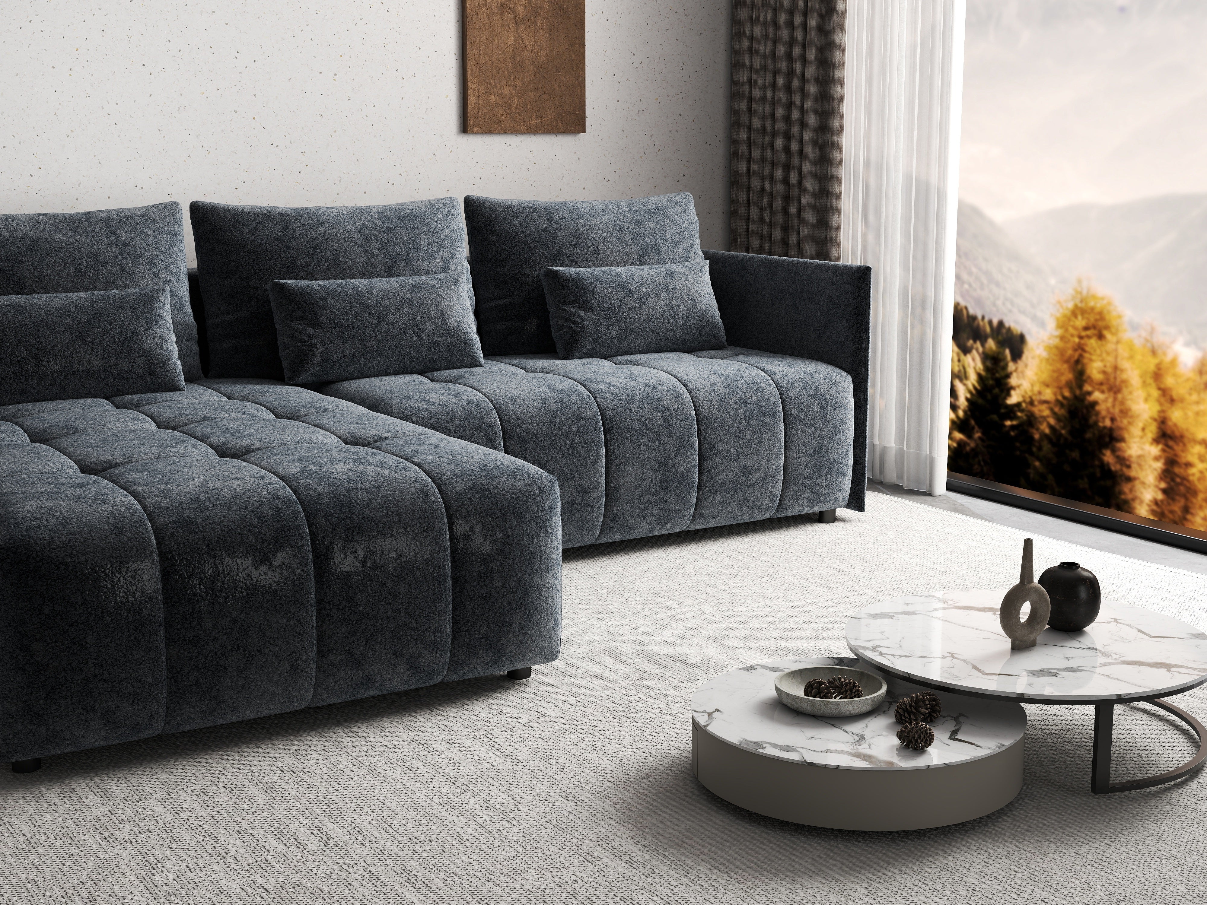 Colțar extensibil dumonde cu ladă de depozitare si sezut confortabil din spuma HR, Malta Euphoria Grafit 235x185 cm Fabrica