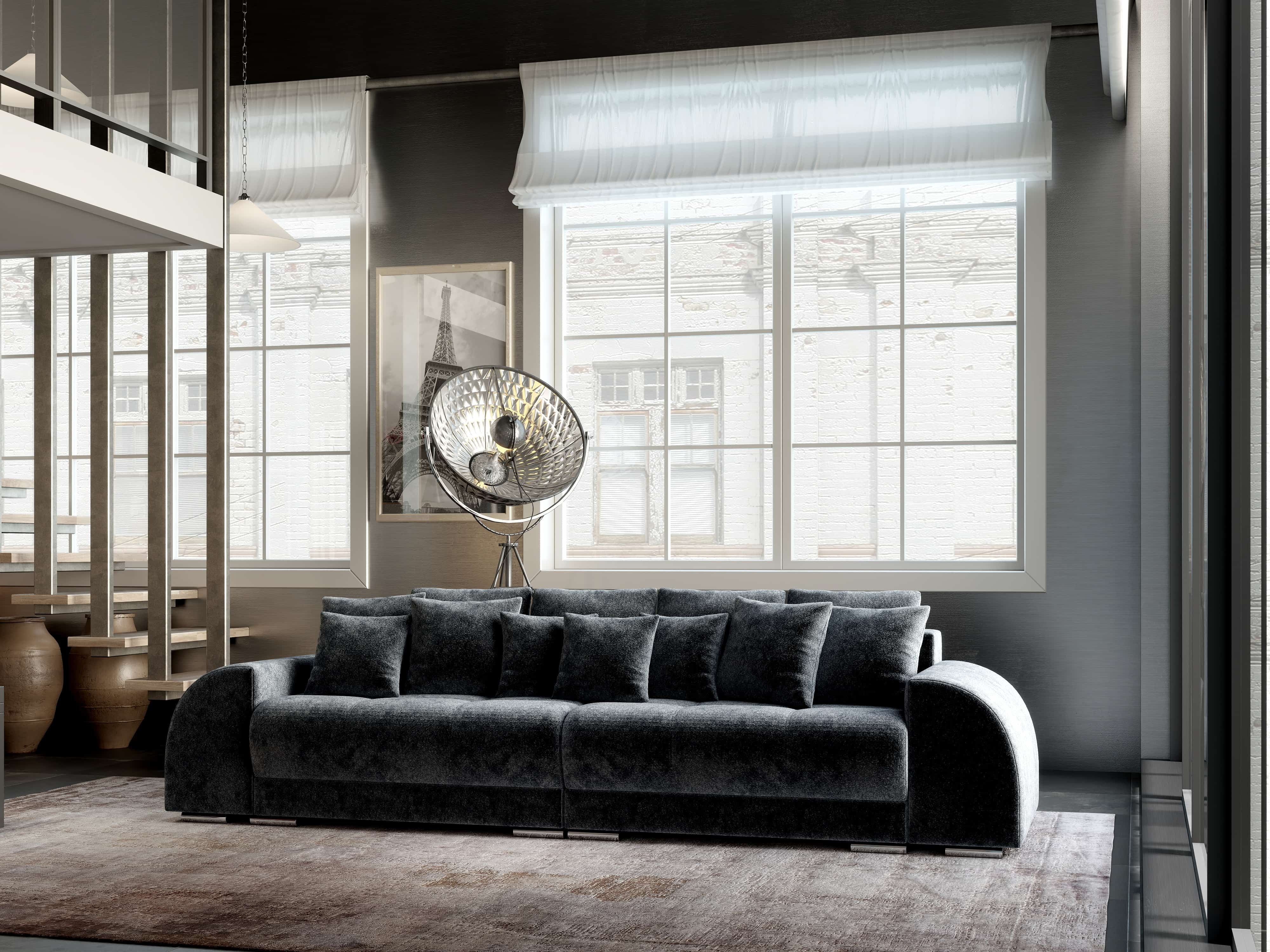 Canapea extensibilă dumonde cu 2 lăzi de depozitare si sezut confortabil din spuma HR, Verona Euphoria Grafit 310x100 cm Fabrica