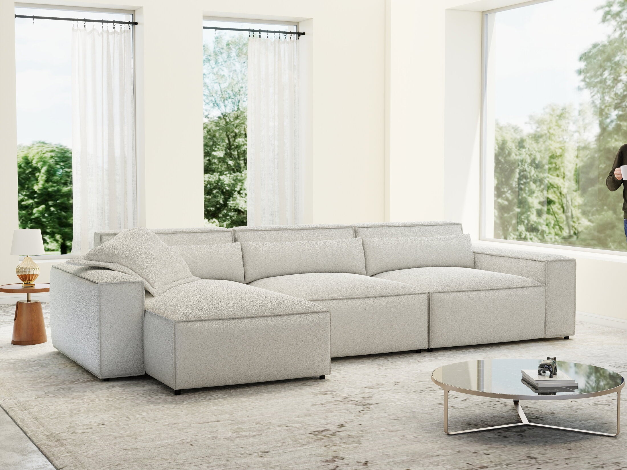 Colțar dumonde cu sezut confortabil din spuma HR, Marvelo XL Euphoria Alb 366x175 cm