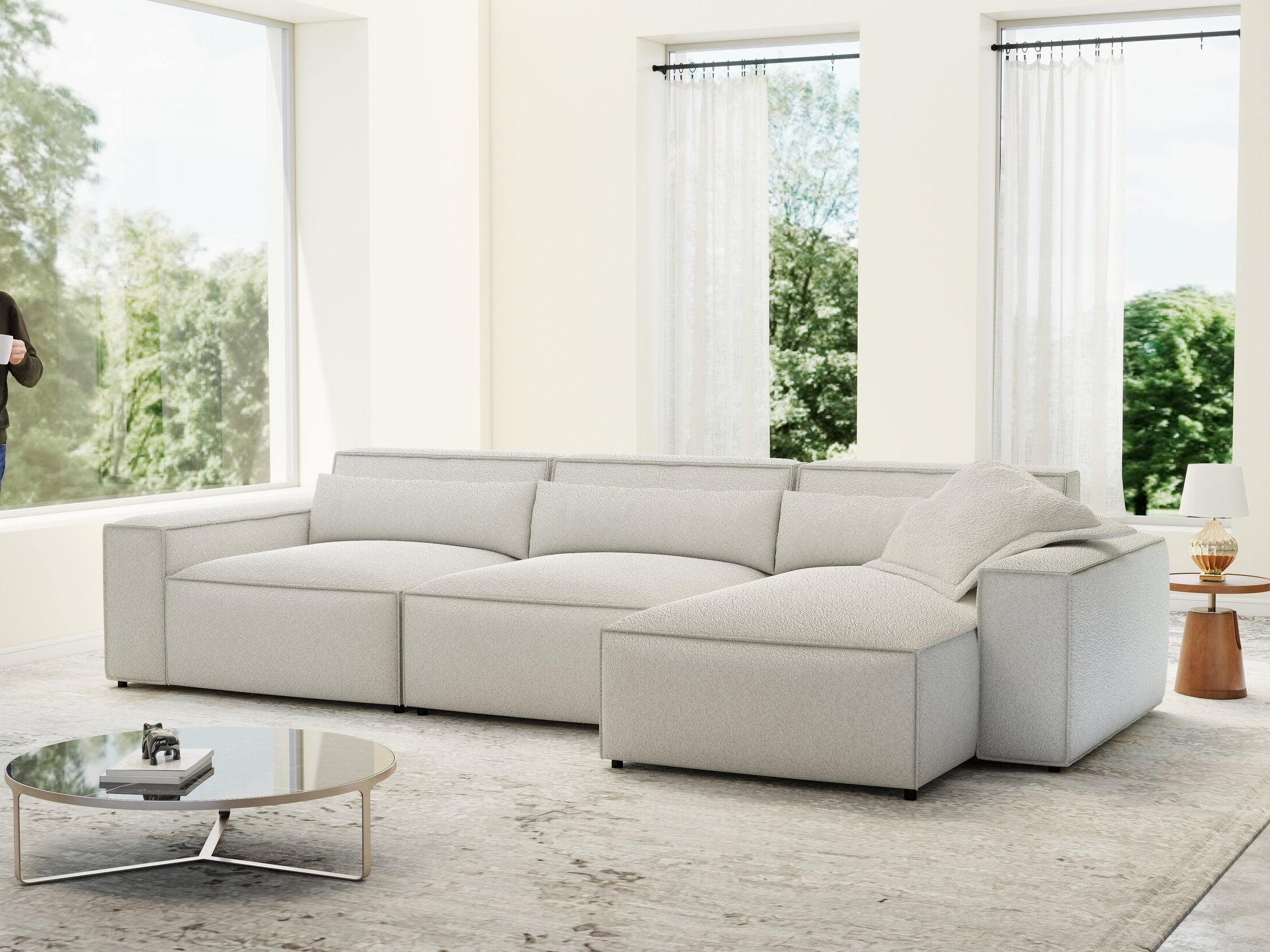 Colțar dumonde cu sezut confortabil din spuma HR, Marvelo XL Euphoria Alb 366x175 cm II