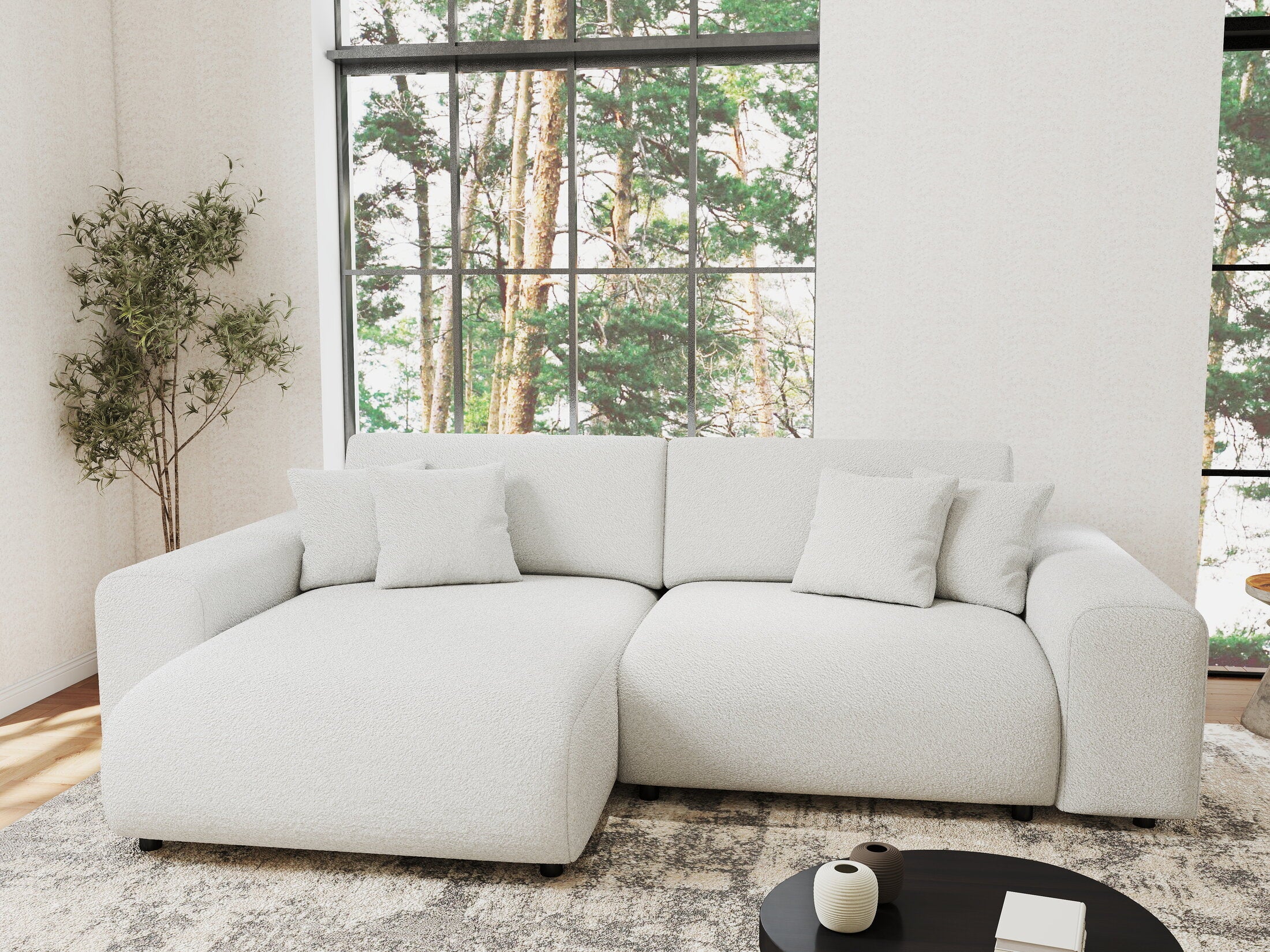 Colțar extensibil dumonde cu ladă de depozitare si sezut confortabil din spuma HR, Sarina Euphoria Alb 255x168 cm