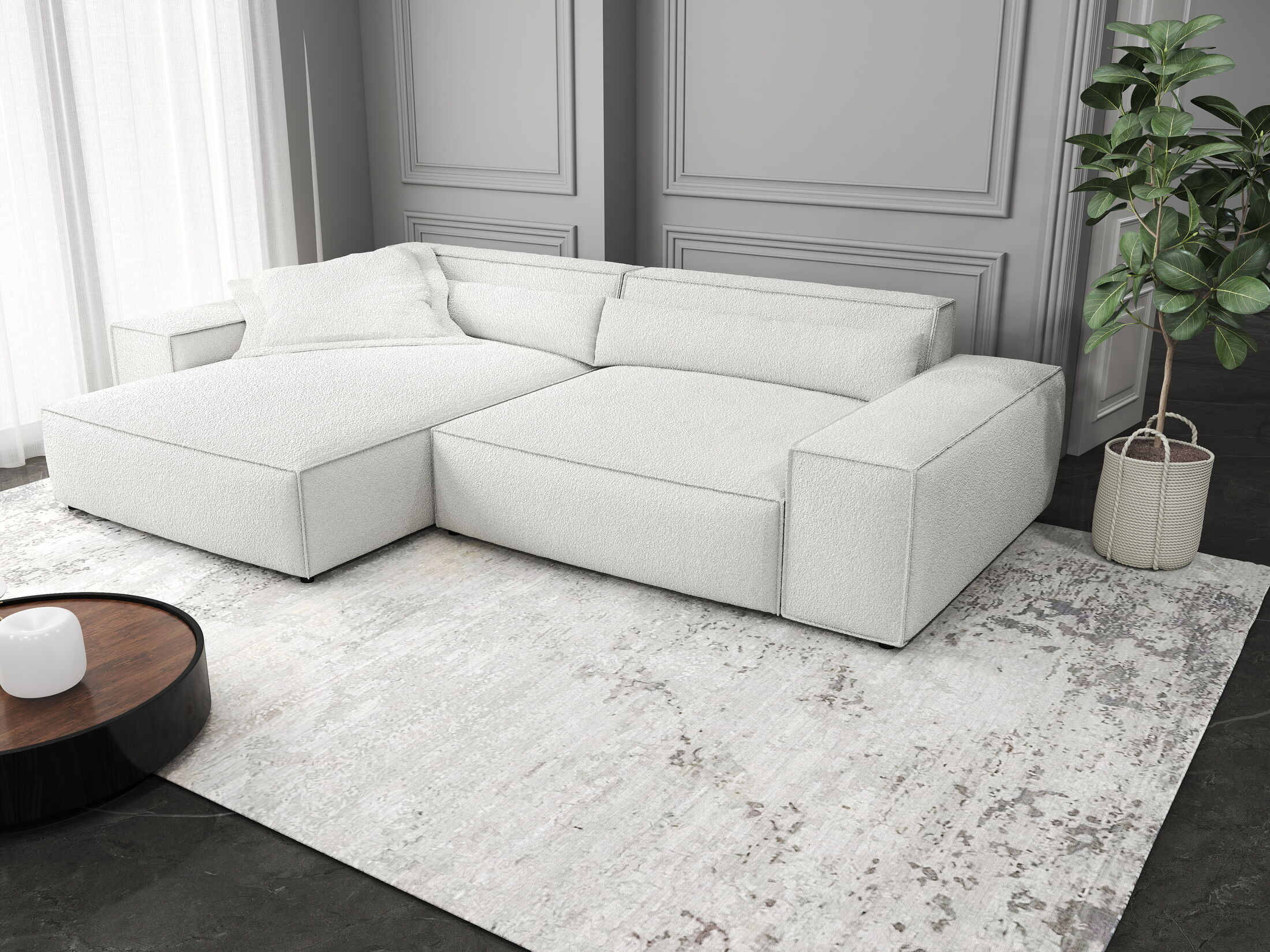 Colțar dumonde cu șezut confortabil din spumă HR, Marvelo Euphoria Alb 264x175 cm