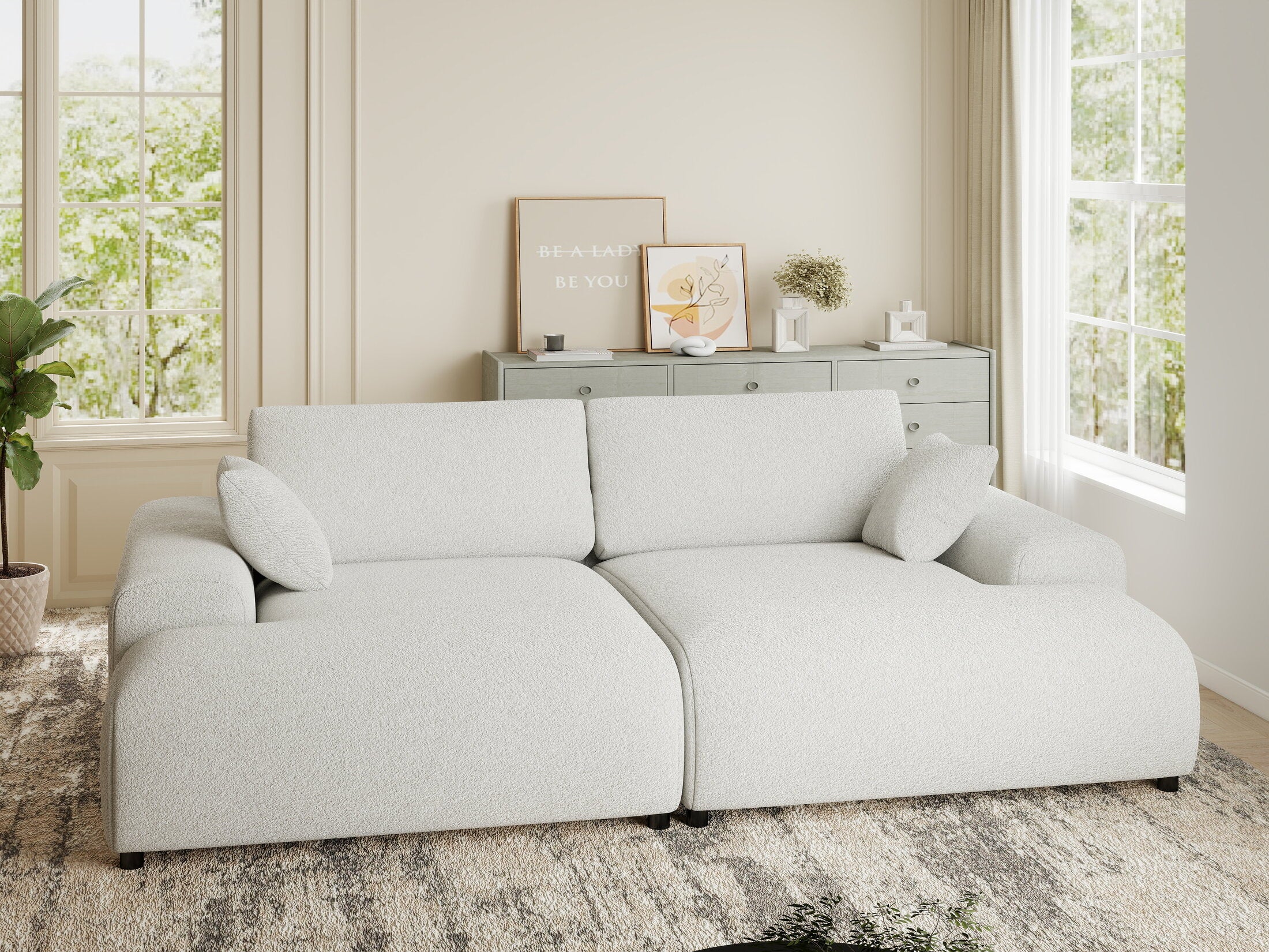 Canapea dumonde cu sezut confortabil din spuma HR, Hudson Euphoria Alb 237x144 cm