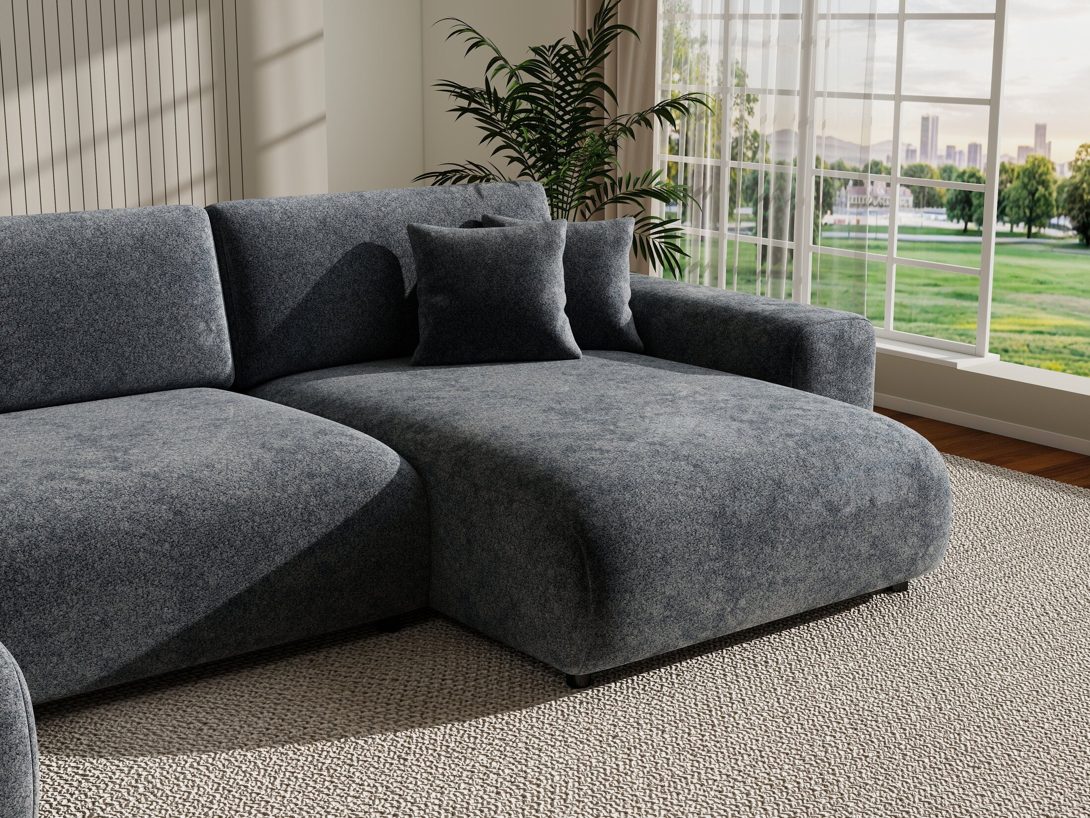 Colțar extensibil dumonde cu ladă de depozitare si sezut confortabil din spuma HR, Sarina U Euphoria Gri Grafit 350x168 cm