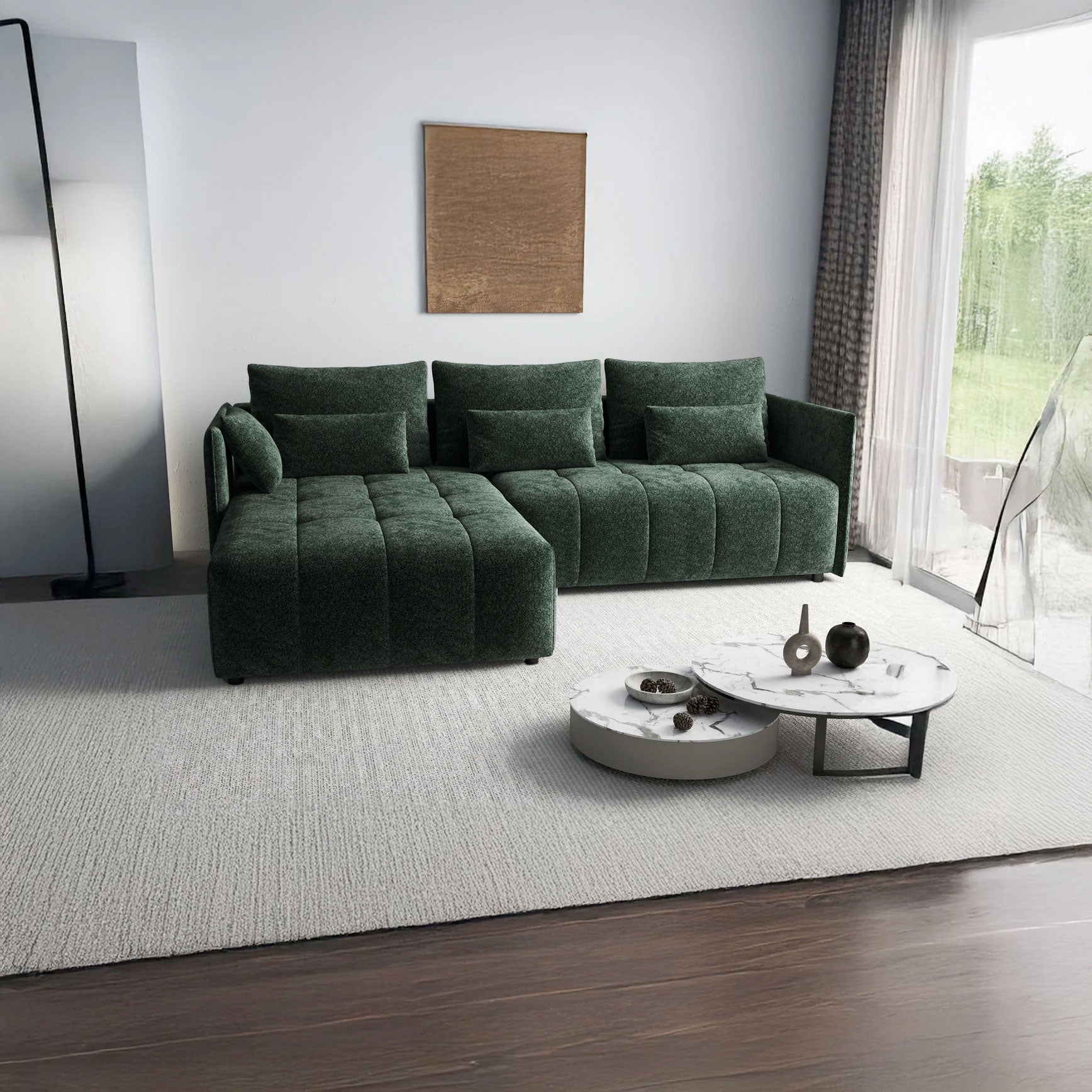 Colțar extensibil dumonde cu ladă de depozitare si sezut confortabil din spuma HR, Malta Euphoria Green II 235x185 cm Fabrica