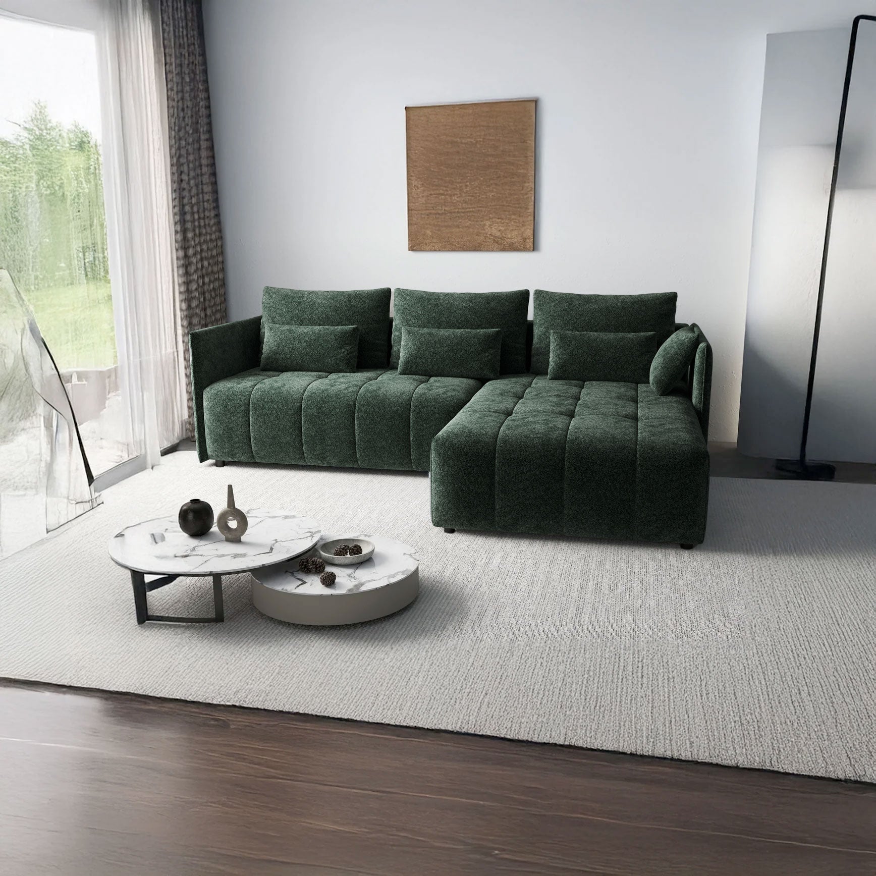 Colțar extensibil dumonde cu ladă de depozitare si sezut confortabil din spuma HR, Malta Euphoria Green 235x185 cm Fabrica