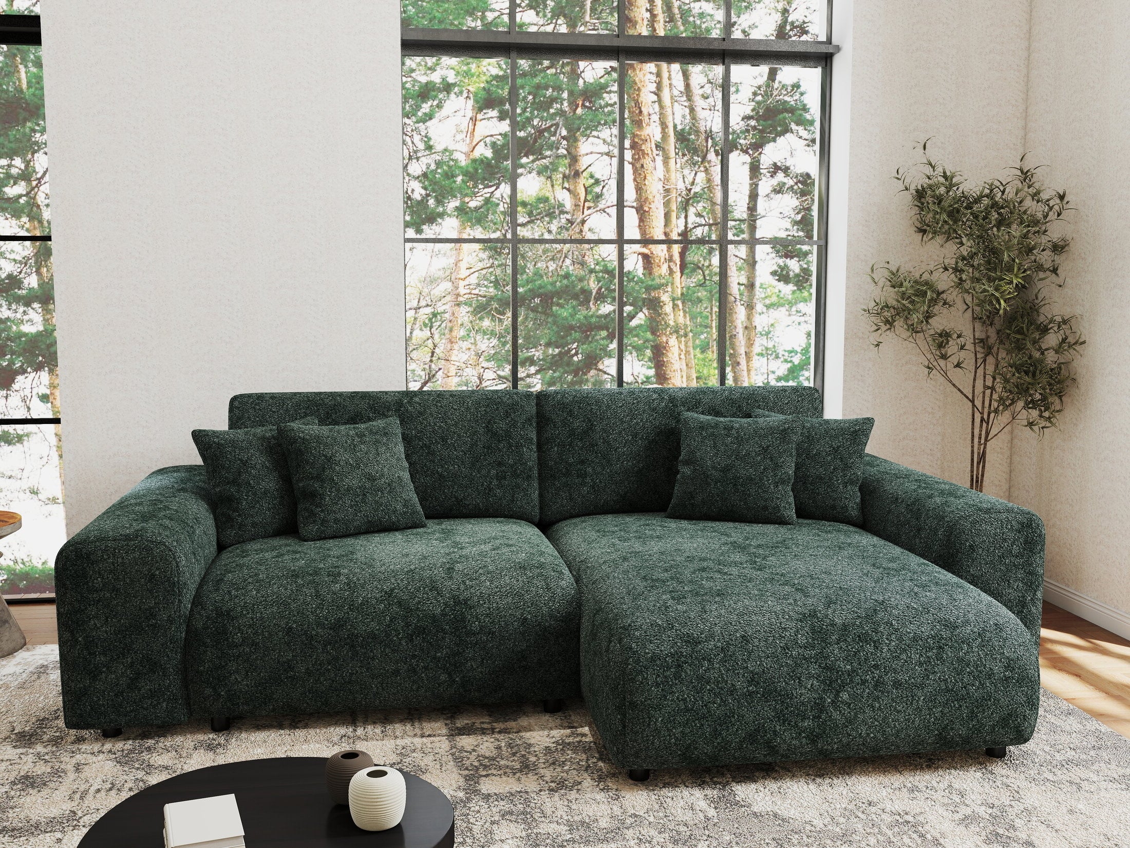 Colțar extensibil dumonde cu ladă de depozitare si sezut confortabil din spuma HR, Sarina Euphoria Verde 255x168 cm II