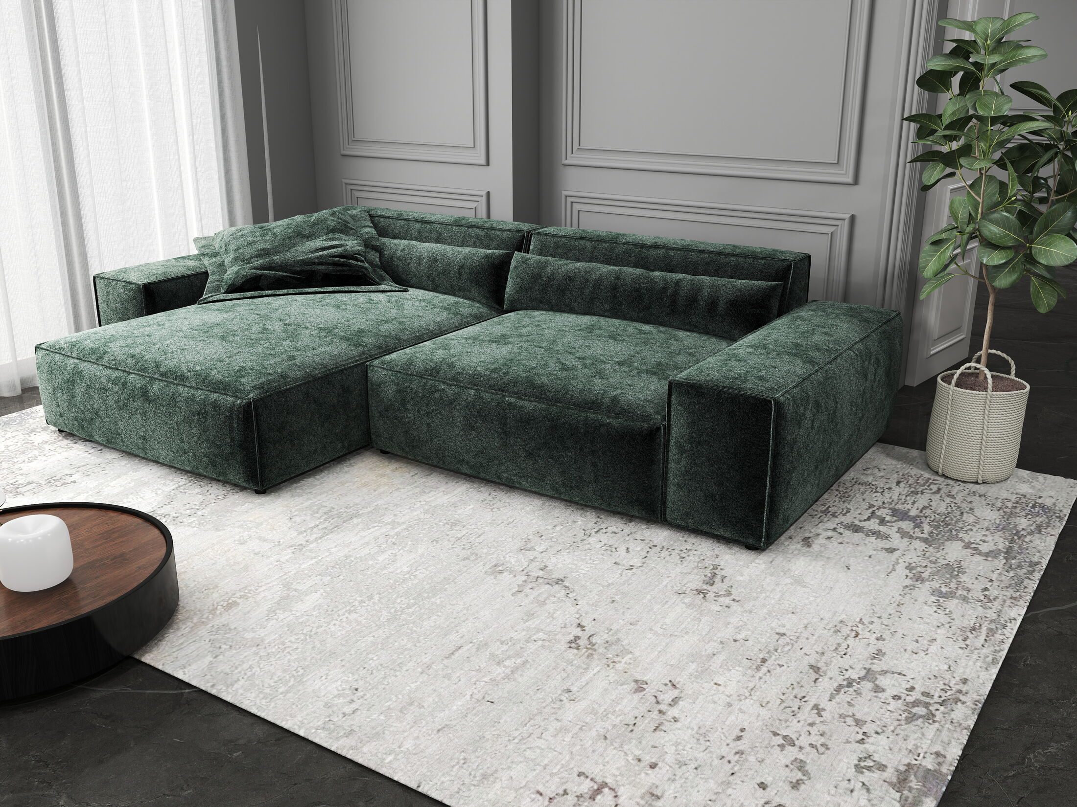 Colțar dumonde cu șezut confortabil din spumă HR, Marvelo Euphoria Verde 264x175 cm