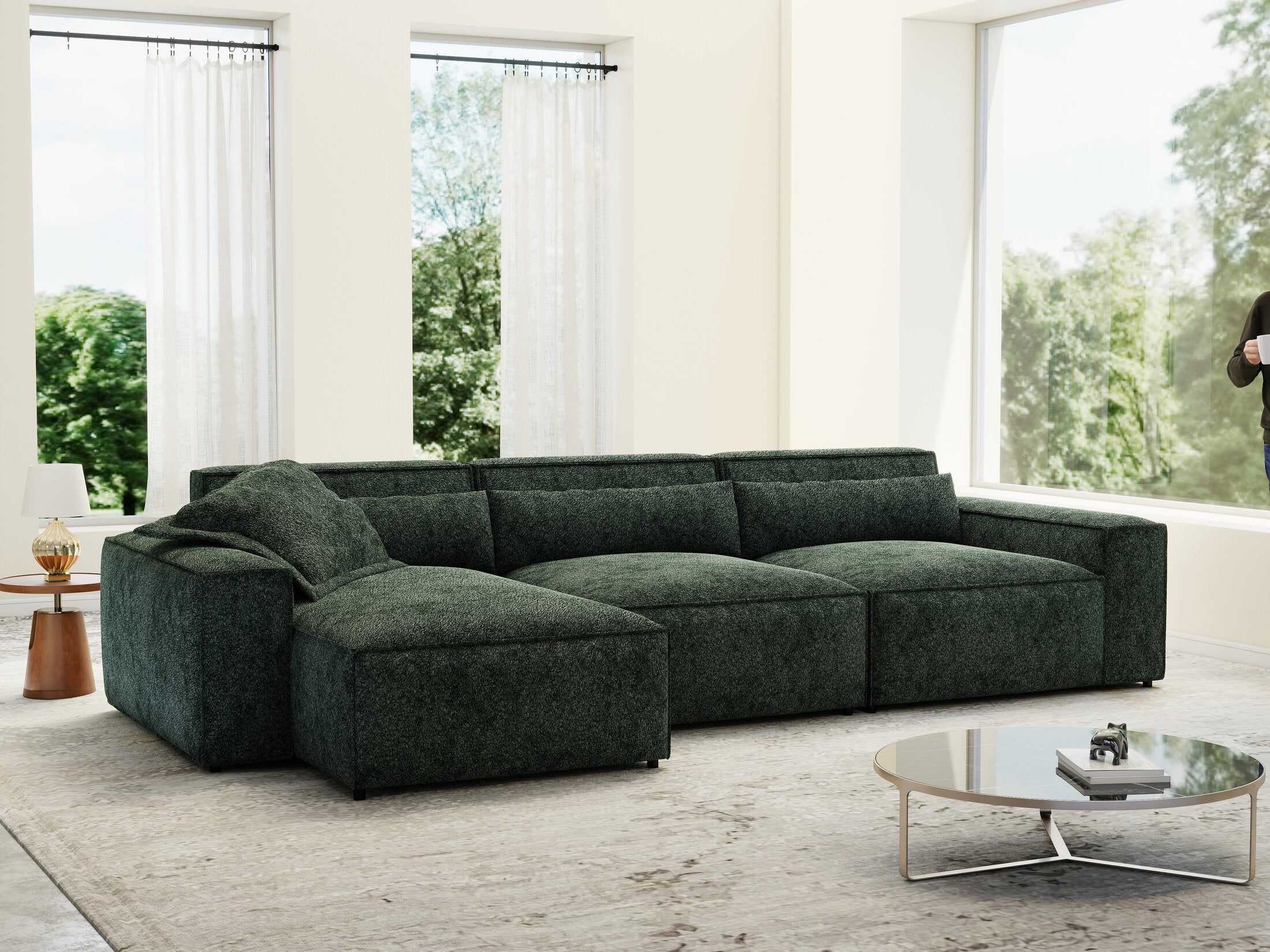 Colțar dumonde cu sezut confortabil din spuma HR, Marvelo XL Euphoria Verde 366x175 cm