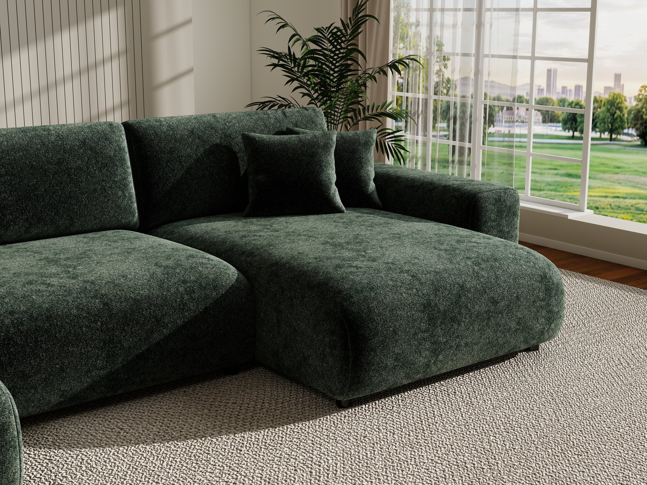 Colțar extensibil dumonde cu ladă de depozitare si sezut confortabil din spuma HR, Sarina U Euphoria Verde 350x168 cm