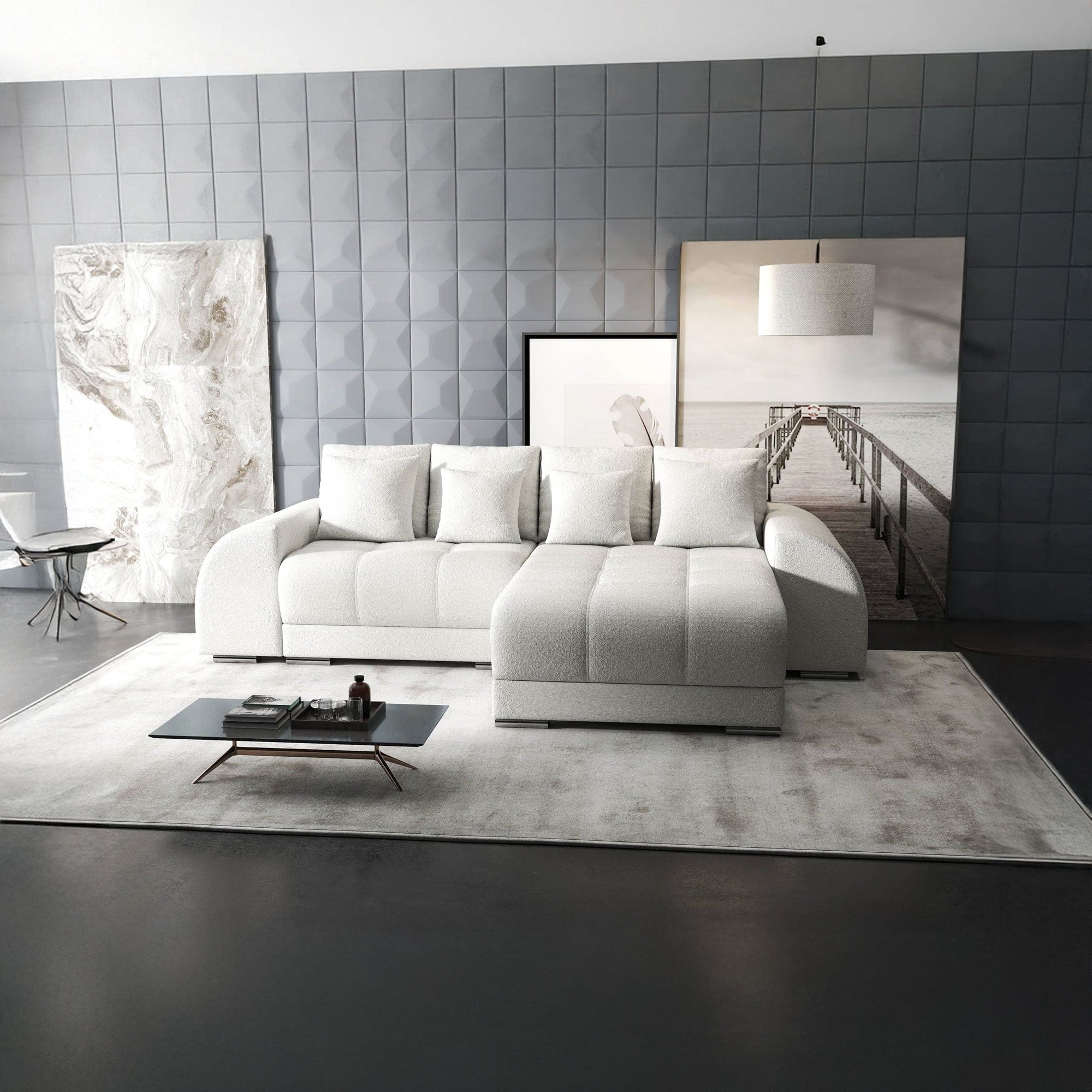 Colțar extensibil dumonde cu ladă de depozitare si sezut confortabil din spuma HR, Verona Euphoria Ivory II 290x185 cm Fabrica