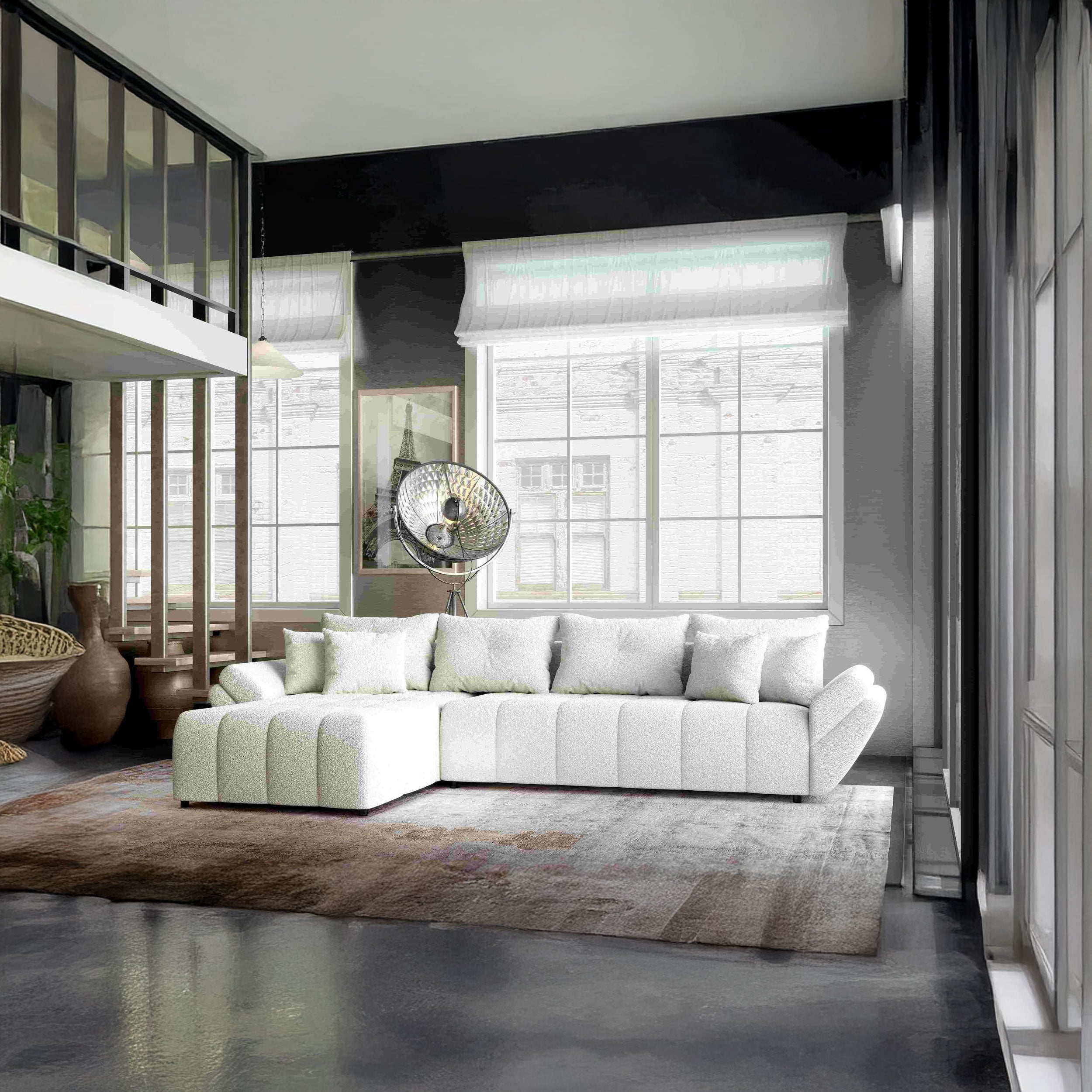 Colțar extensibil dumonde cu ladă de depozitare si sezut confortabil din spuma HR, Berlin XL Euphoria Ivory 350x185 cm Fabrica